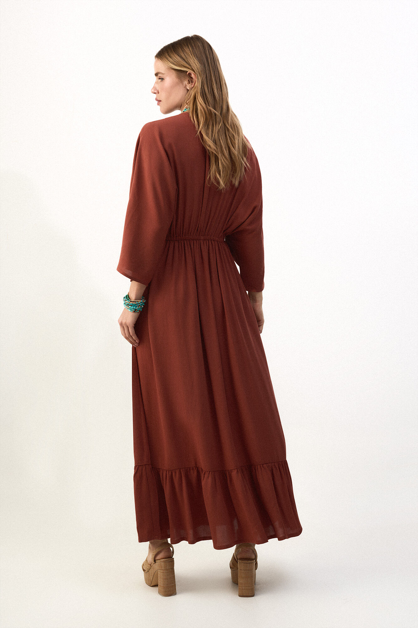 Slowlove Vestido estampado combinado Castanho
