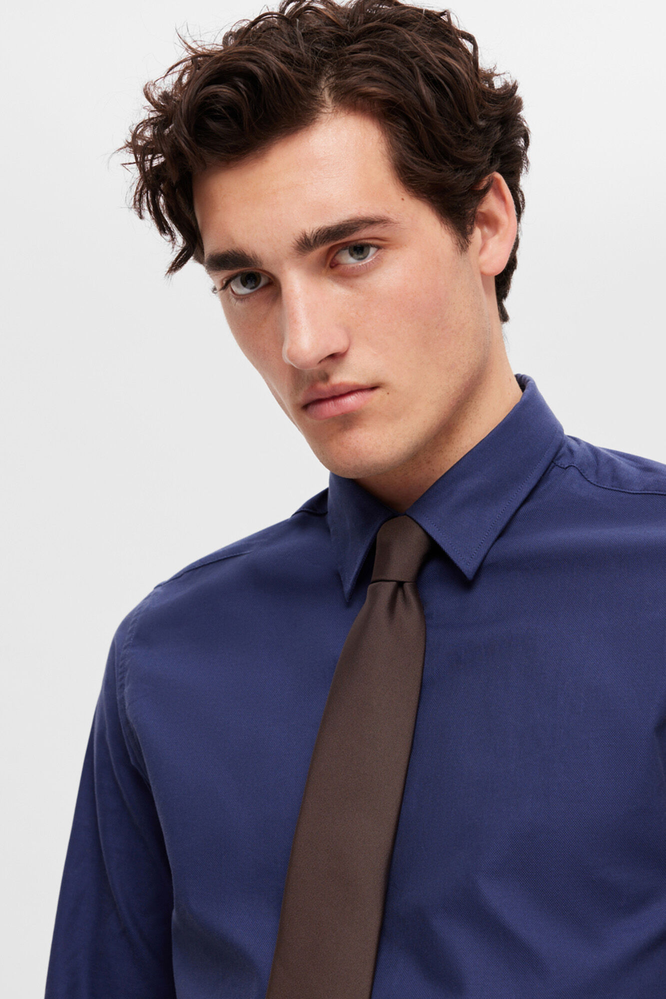Selected Camisa de algod&atilde;o org&acirc;nico Slim Fit. Azul