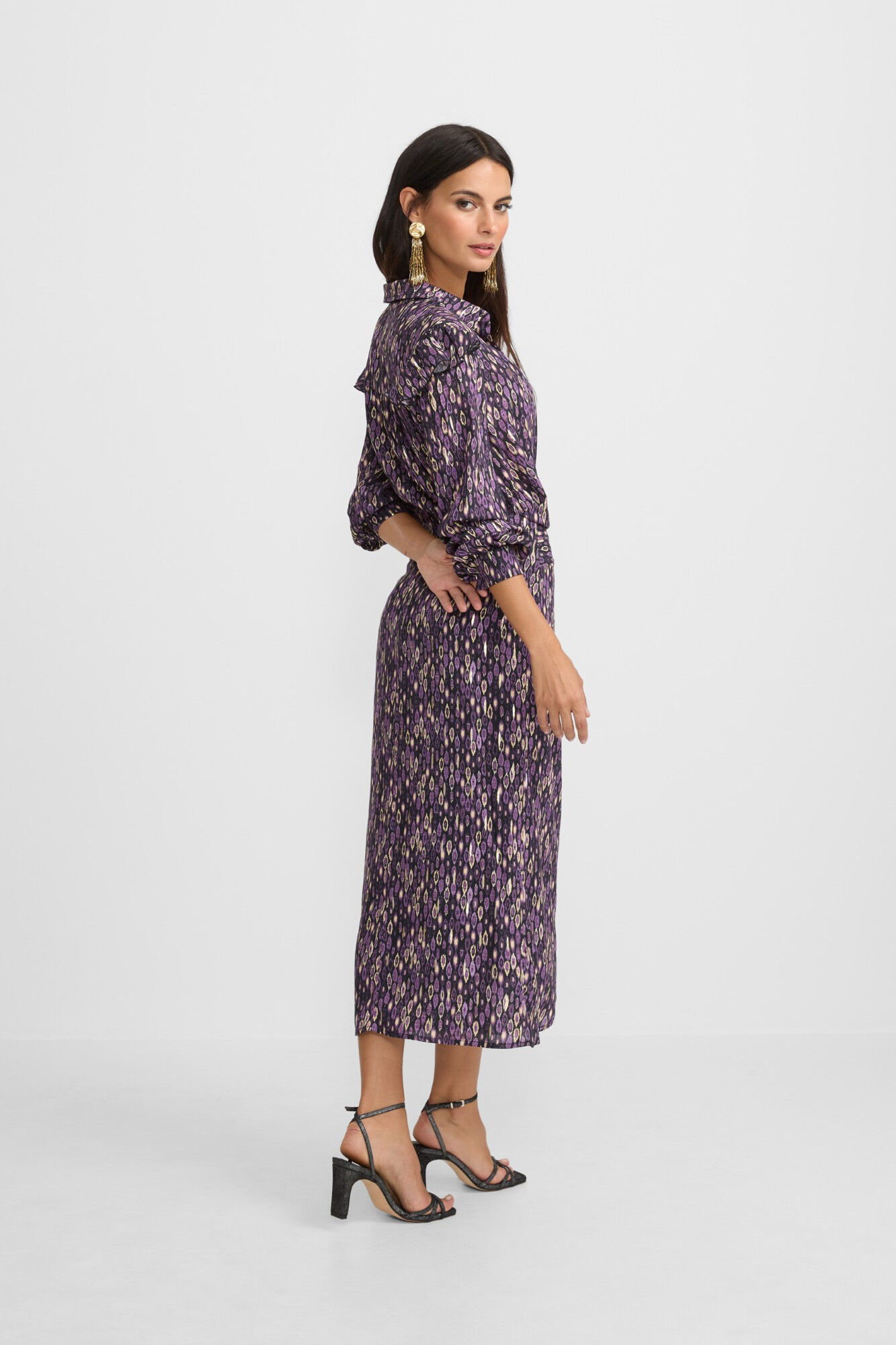 Silbon Camisa com babados e estampado Ikat no ombro Roxo