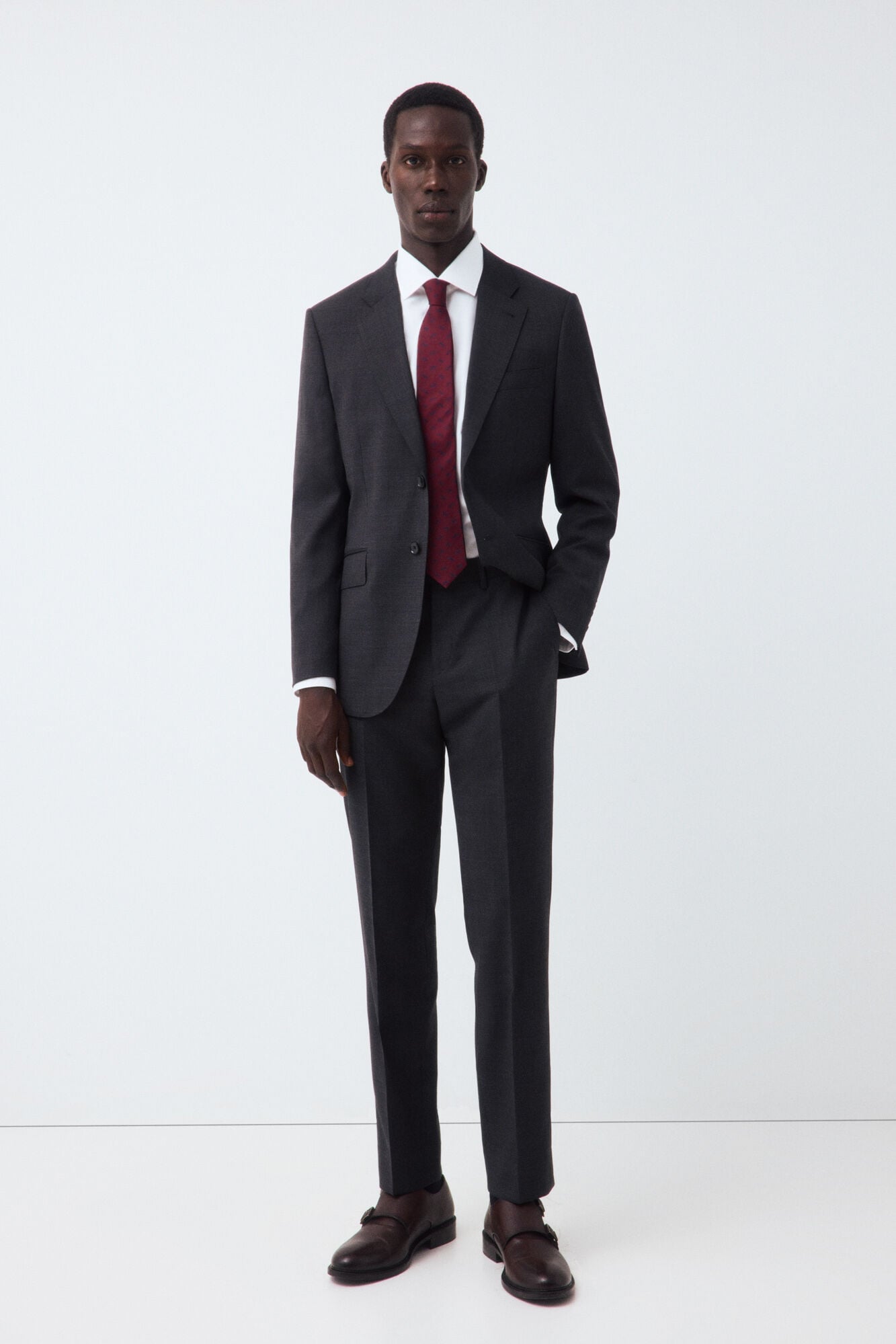Cortefiel Grey smart fabric plaid slim blazer