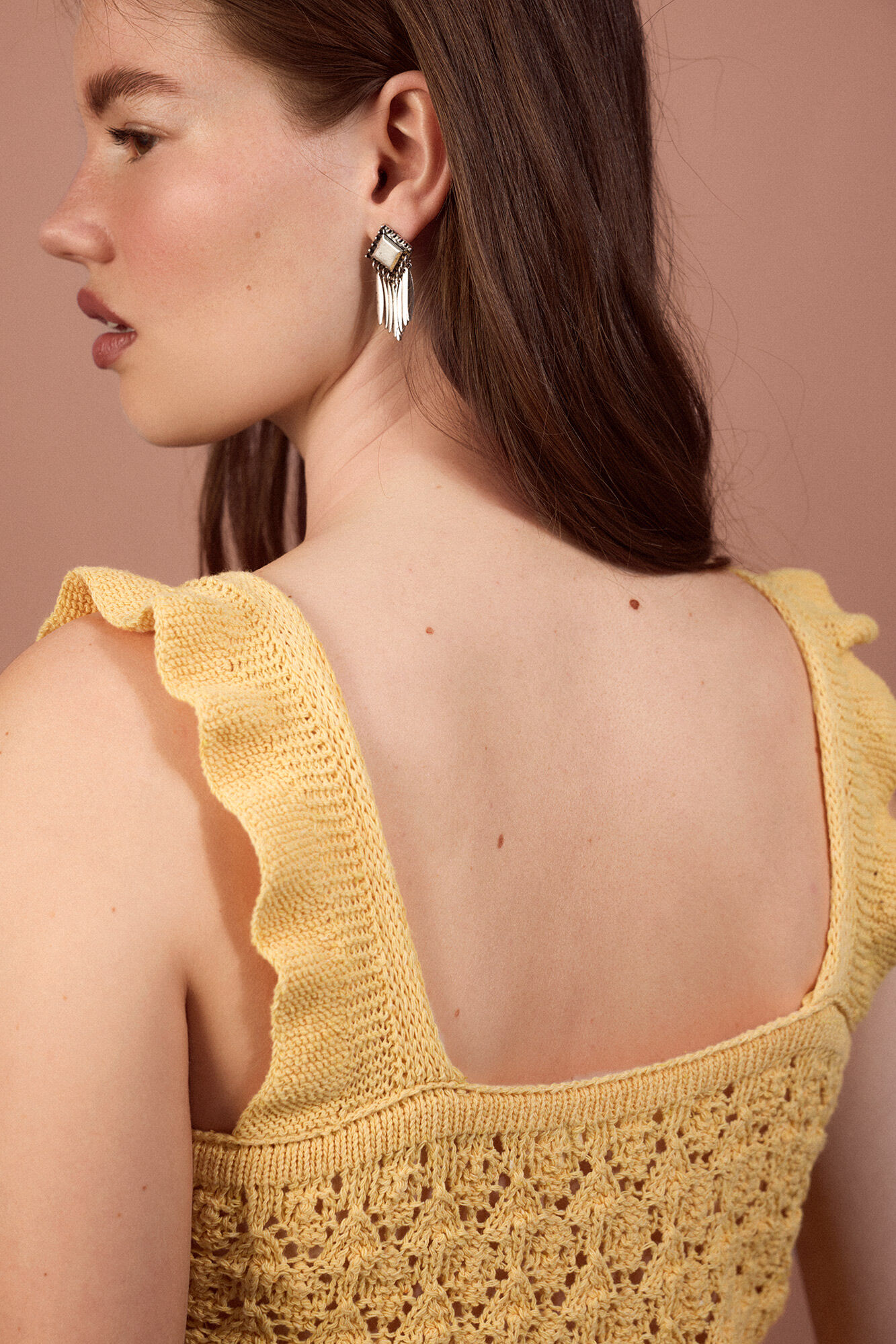 Slowlove Top de malha com al&ccedil;as Amarelo