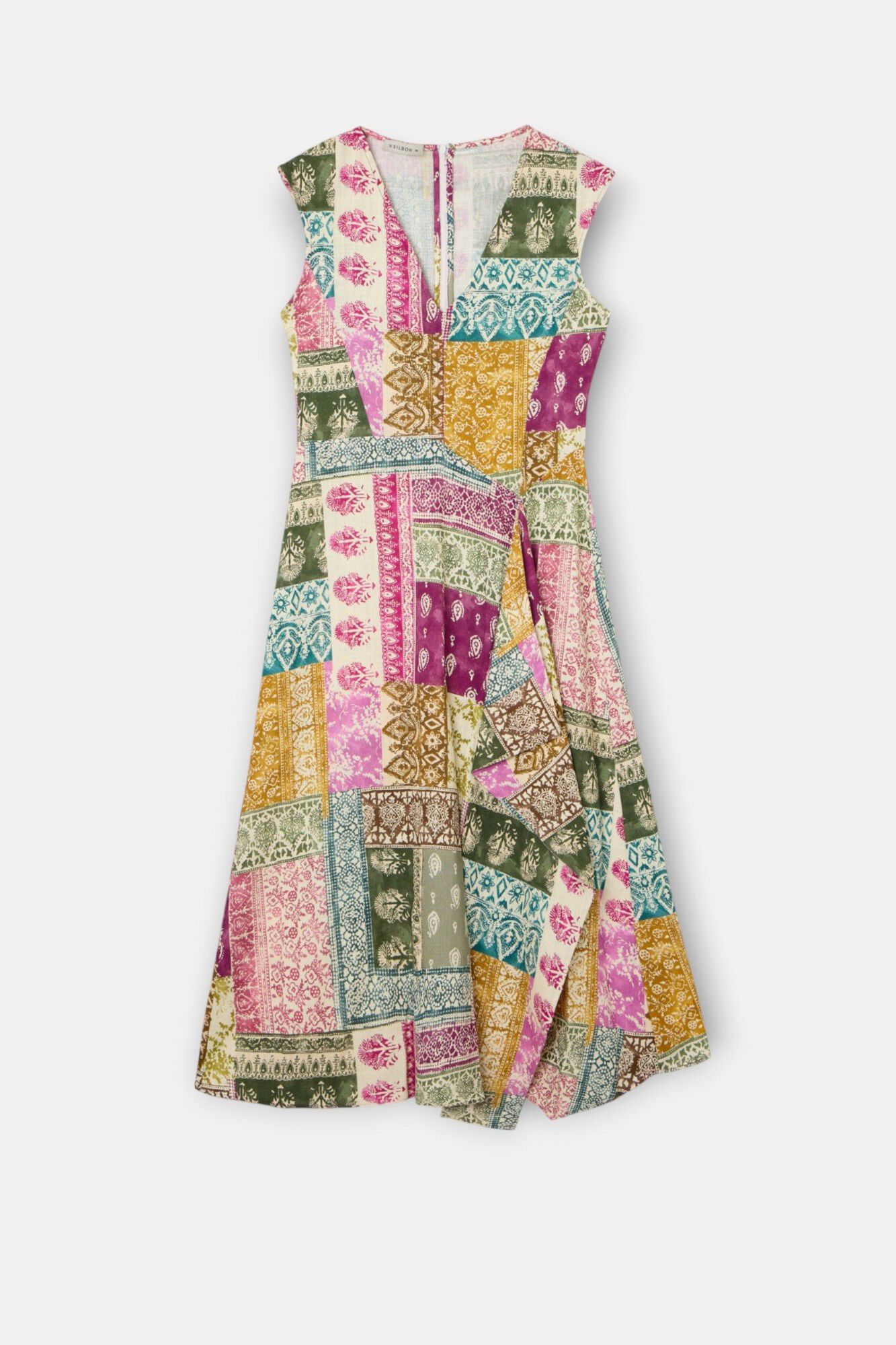 Silbon Vestido midi estampado patchwork Multicolorido