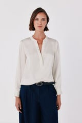 Cortefiel Satin-finish polo shirt blouse Ivory