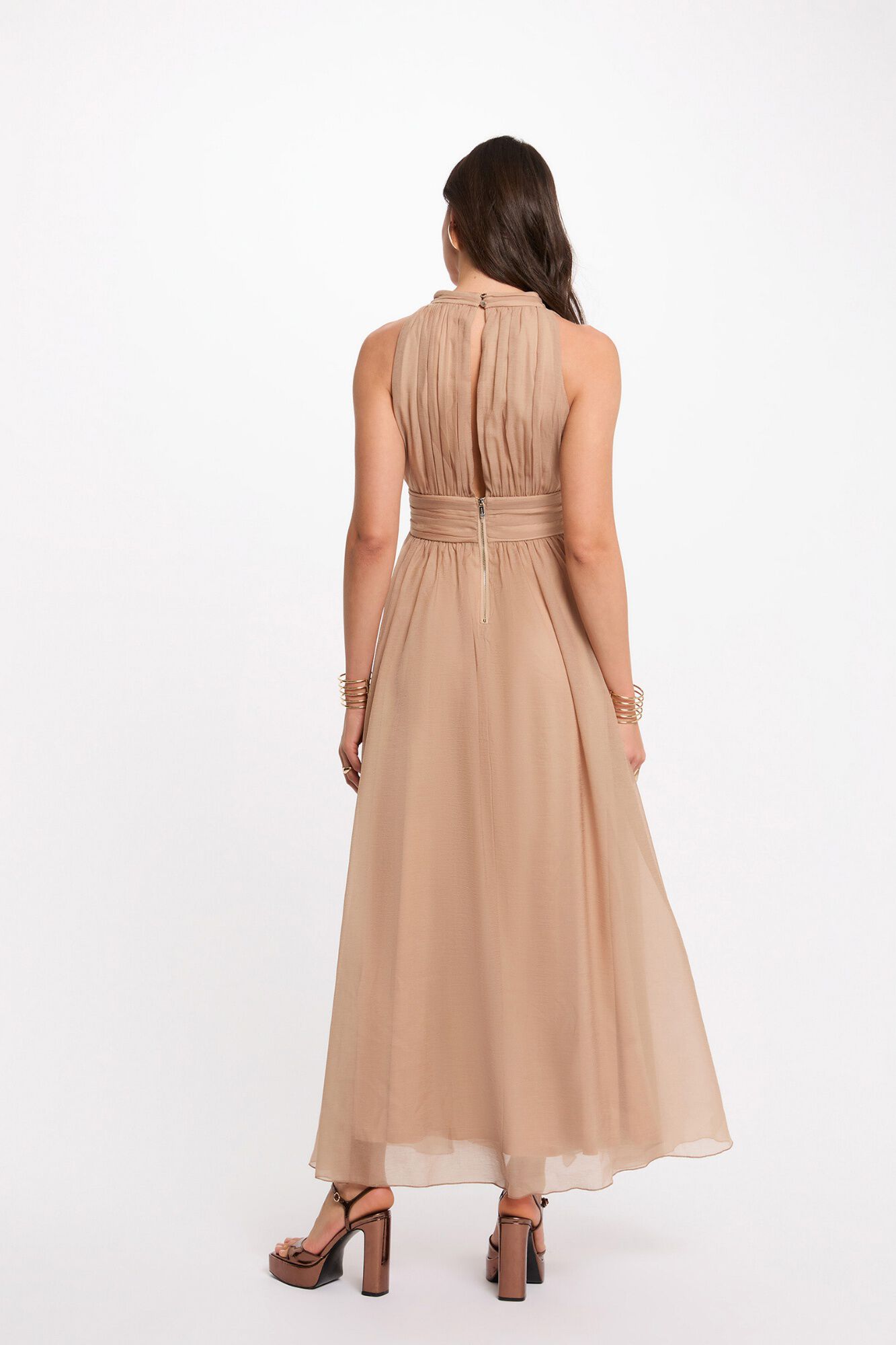 Morgan Vestido comprido com gola alta Tostado