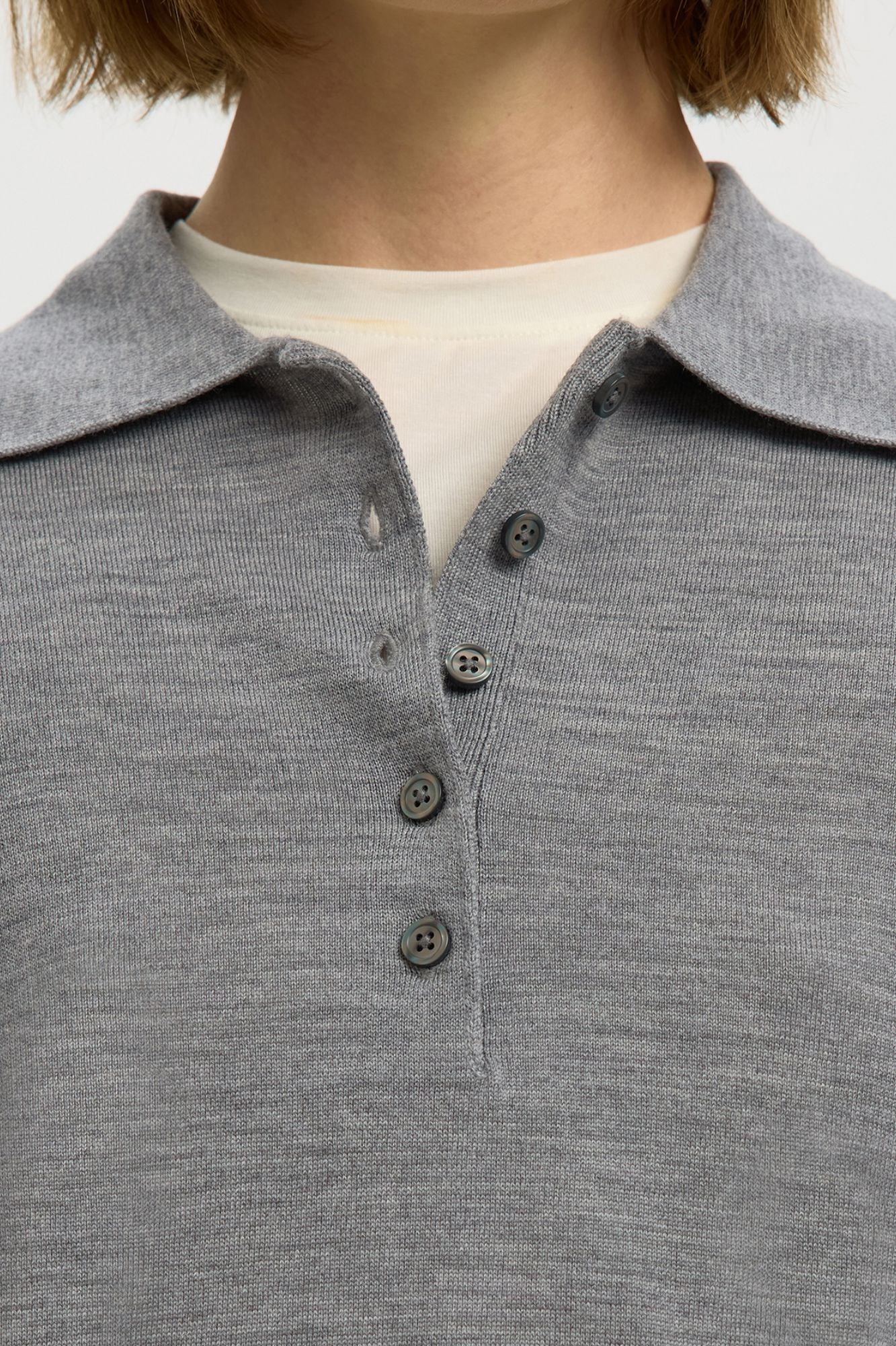 Selected 100% merino wool polo shirt Grey
