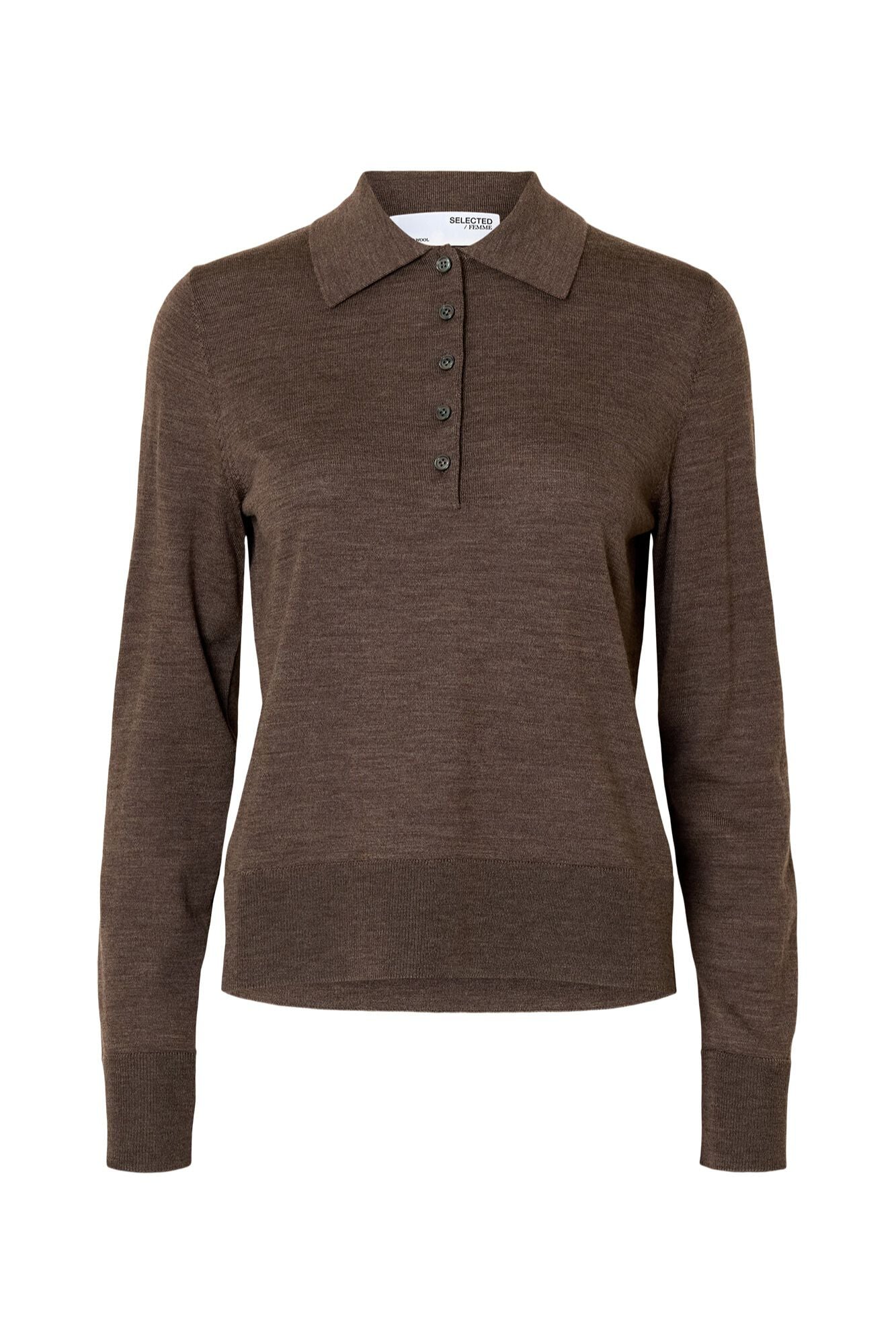 Selected Polo 100% l&atilde; merino Castanho