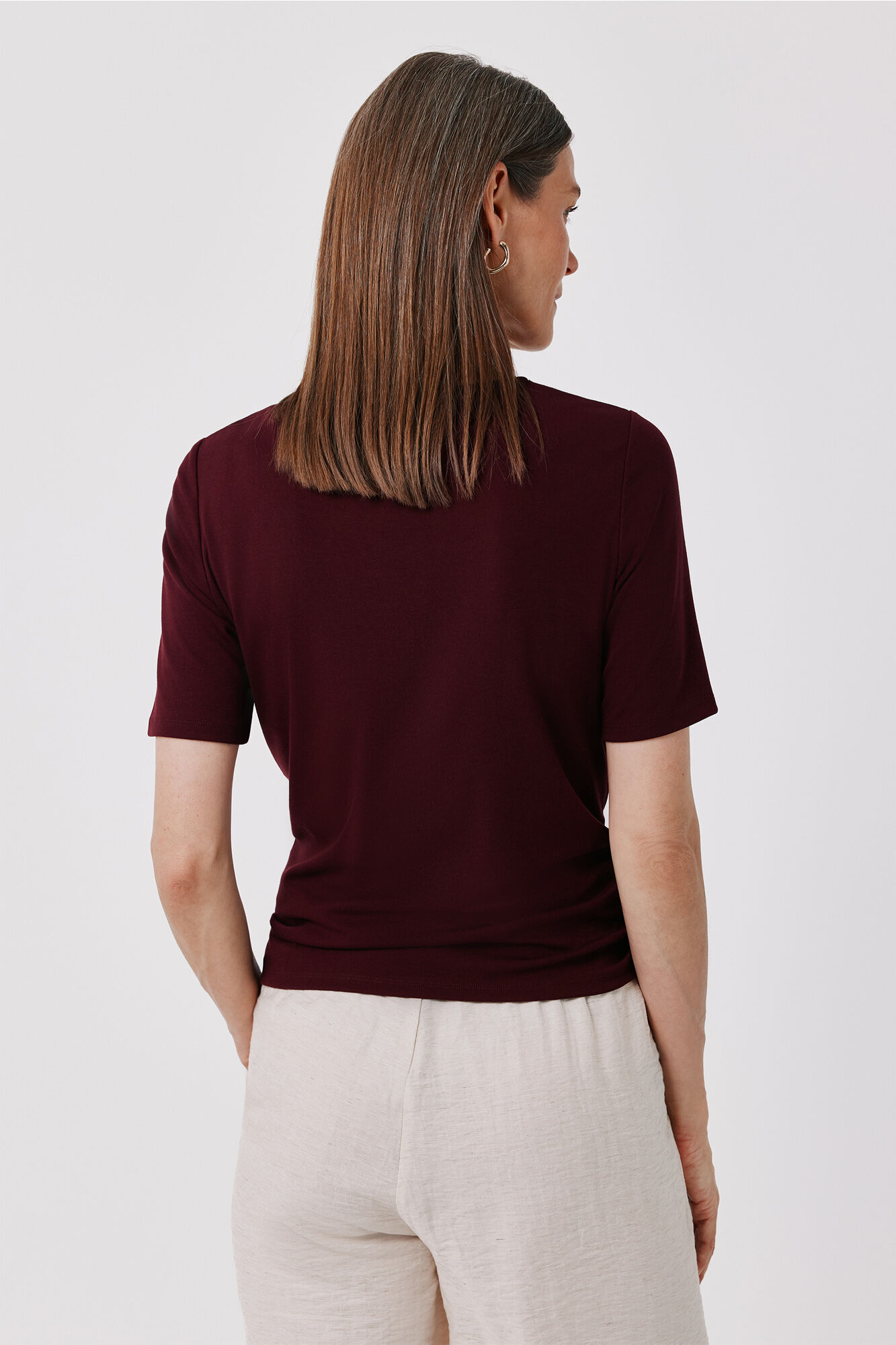 Cortefiel Knot neckline T-shirt Maroon