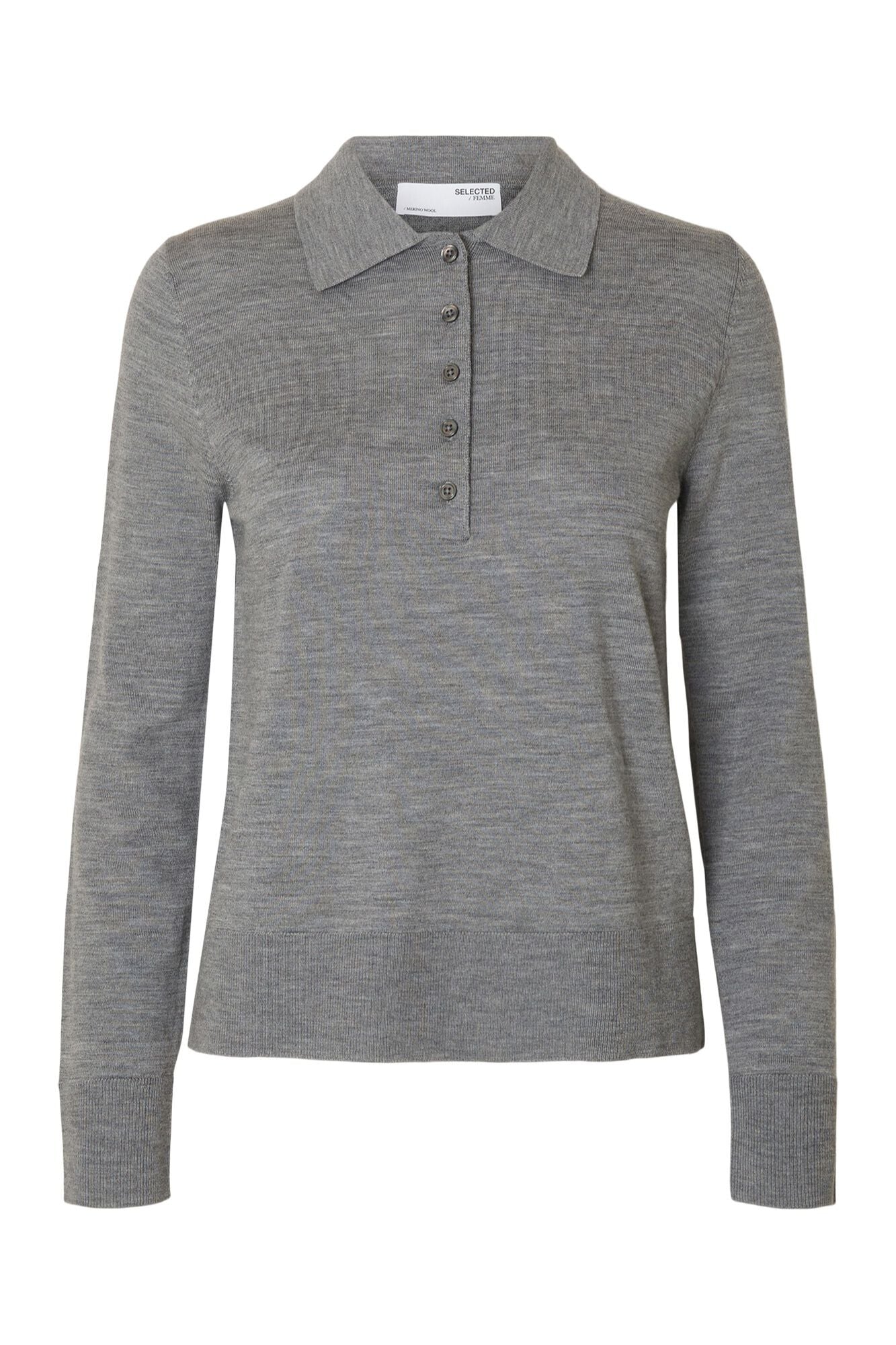Selected 100% merino wool polo shirt Grey