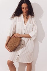 Cortefiel Lurex shirt kaftan Ivory
