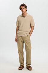 Selected Open-neck knit polo shirt Beige