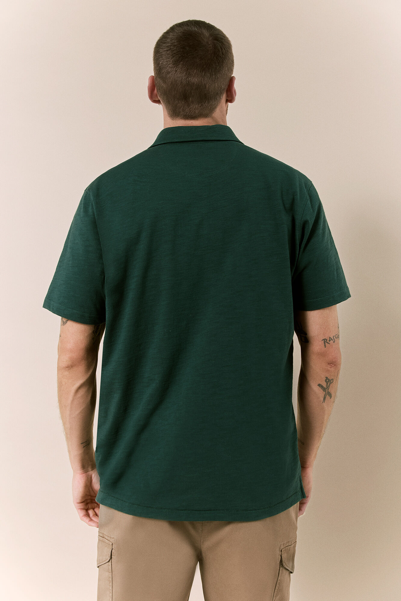 OOTO Embroidered washed polo shirt Green