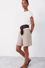Cortefiel Plain linen bermuda shorts Beige