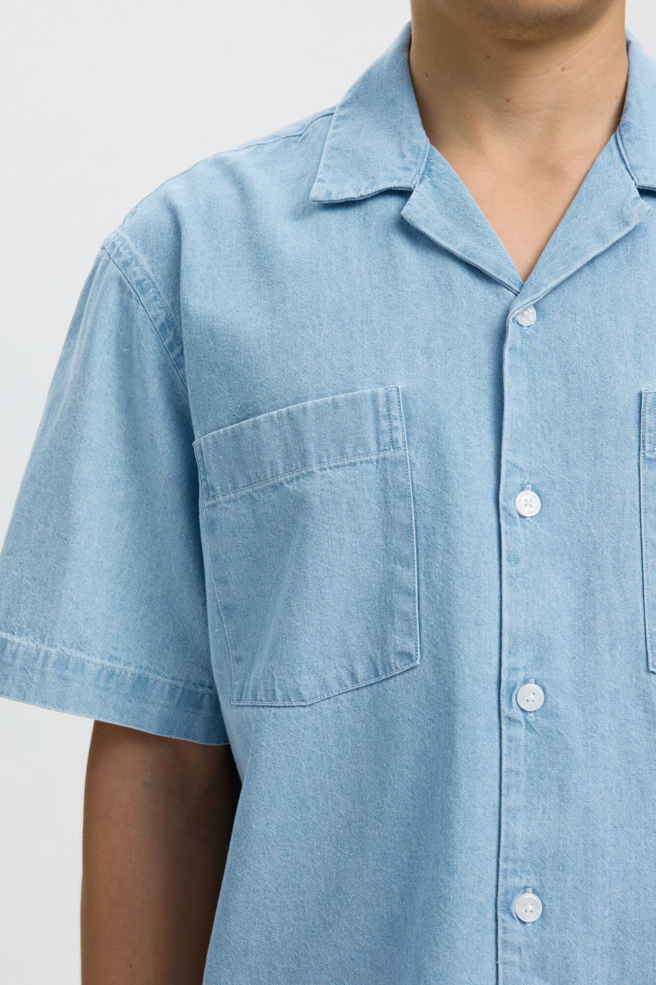 Selected Camisa jeans de manga curta