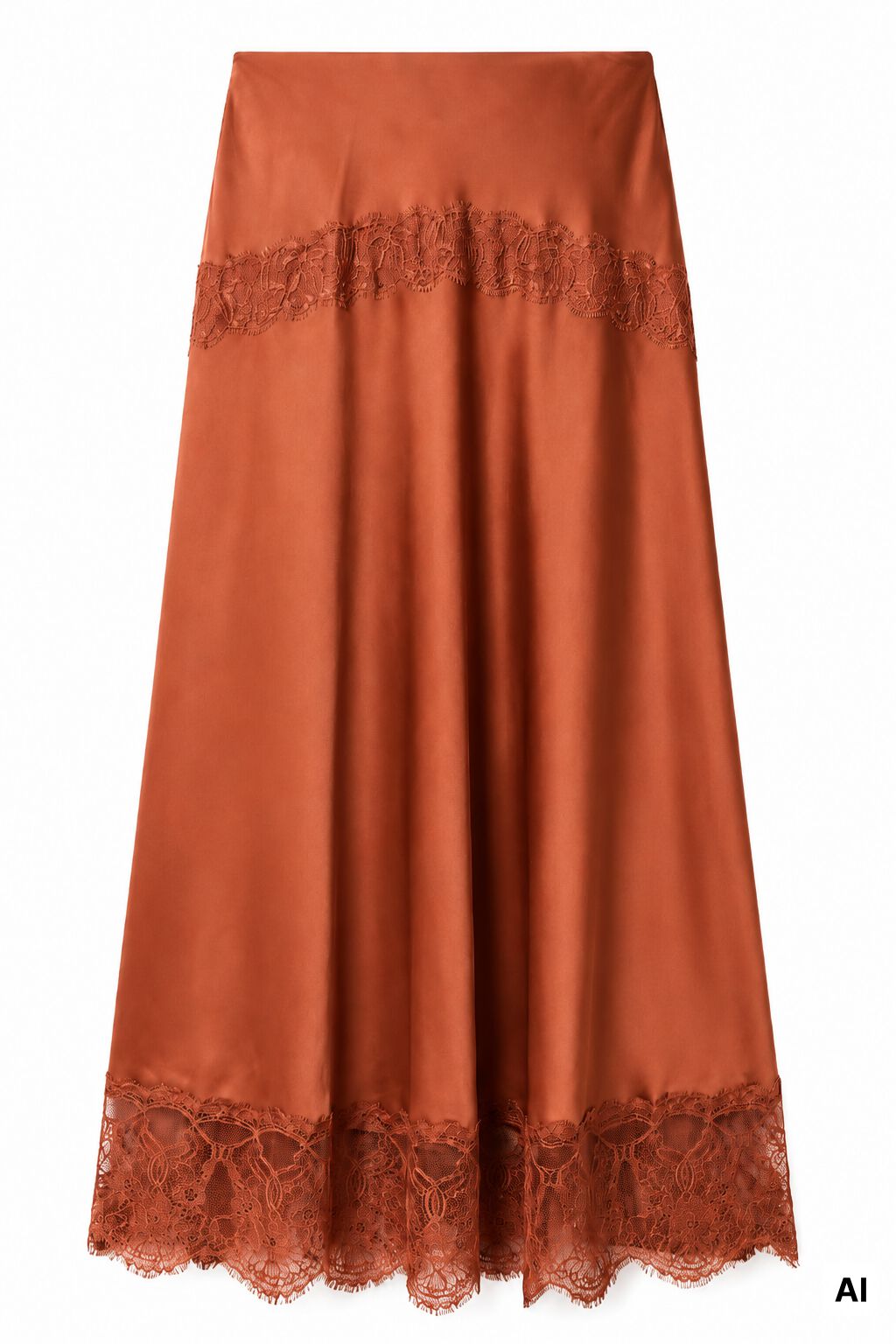 Slowlove Falda midi de sat&eacute;n y encaje Coral