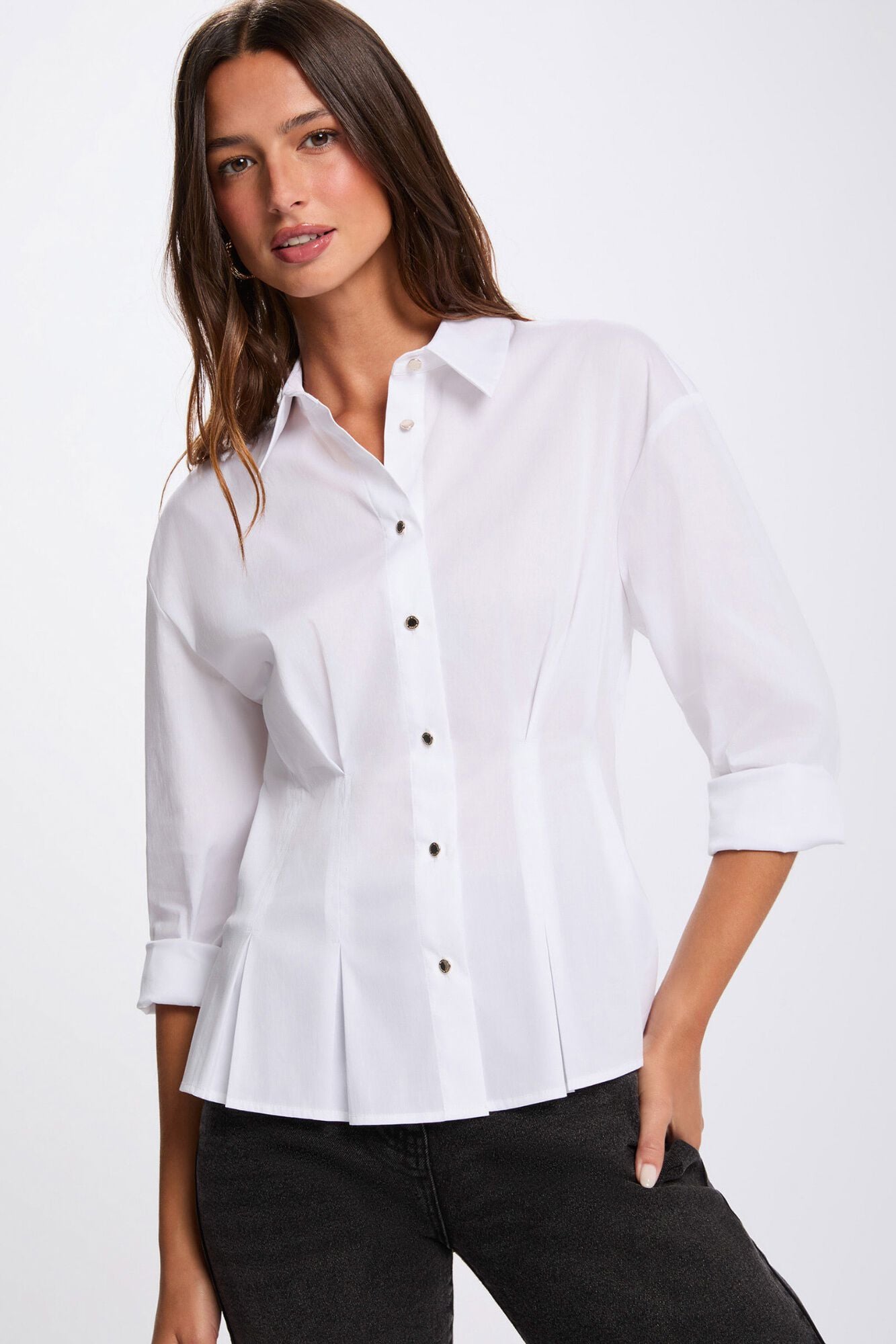 Morgan Camisa cintada gola de aba Branco
