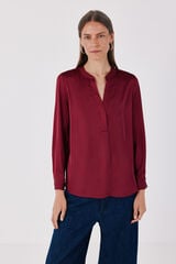 Cortefiel Satin-finish polo shirt blouse Maroon