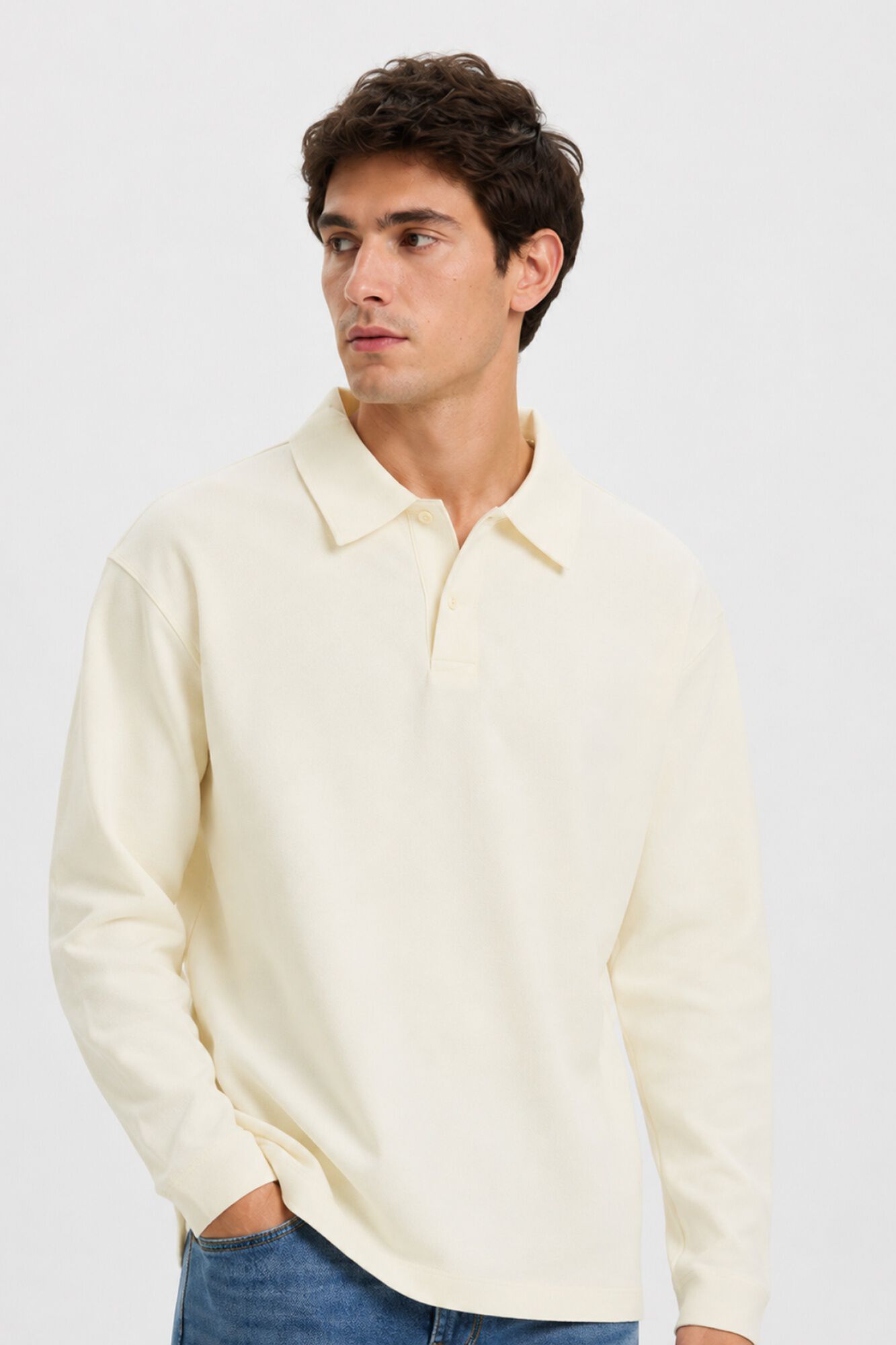 Selected Polo manga comprida relax Branco
