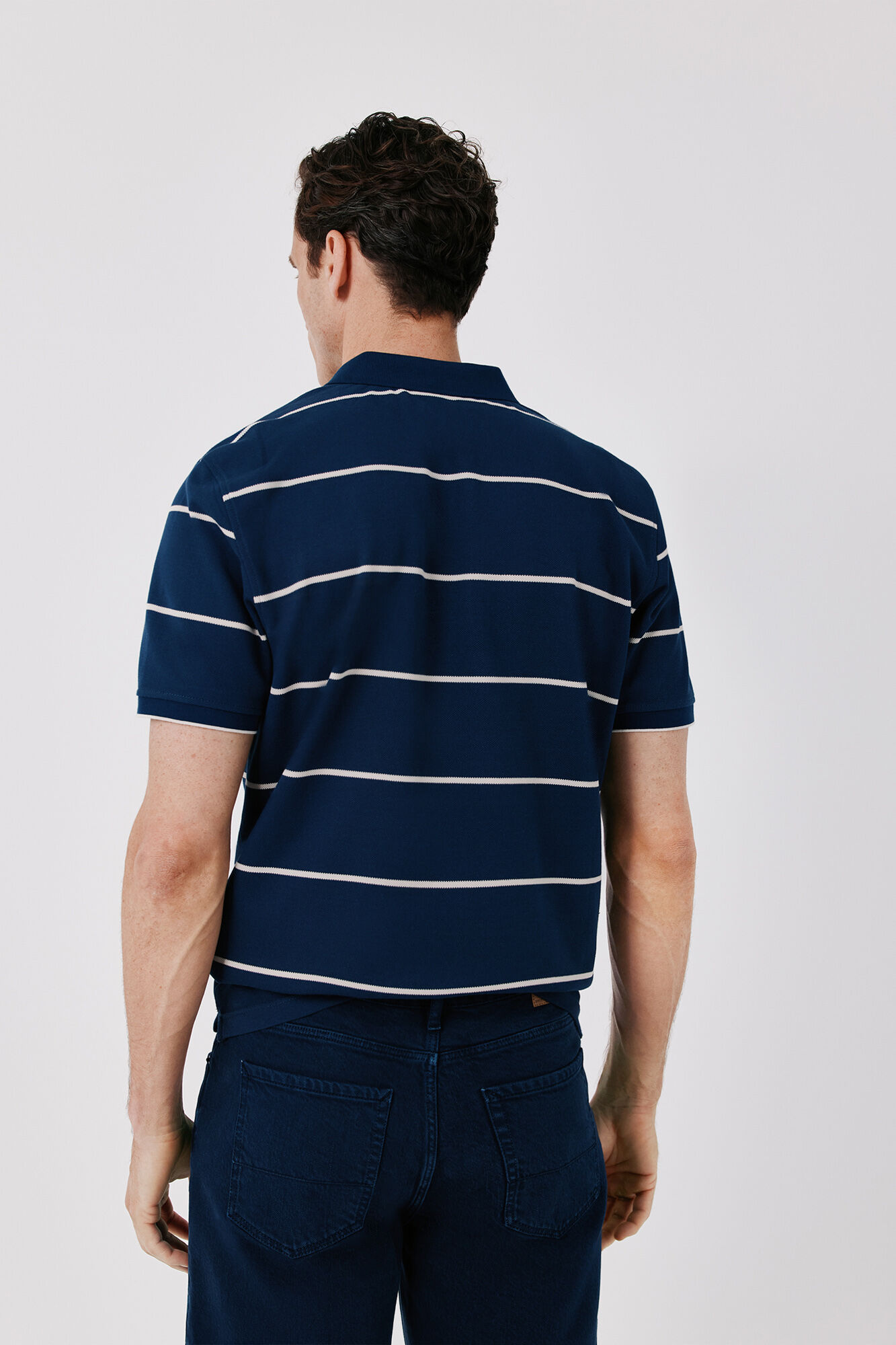 Cortefiel Striped piqu&eacute; polo shirt Navy