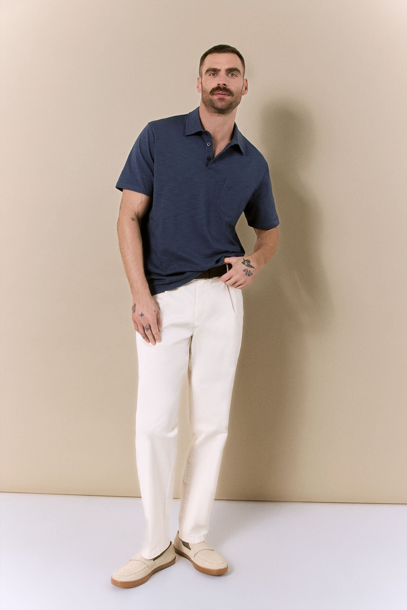 OOTO Embroidered washed polo shirt Blue