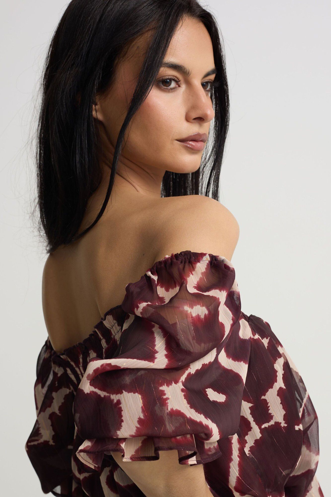 Silbon Blusa franzida estampada Castanho