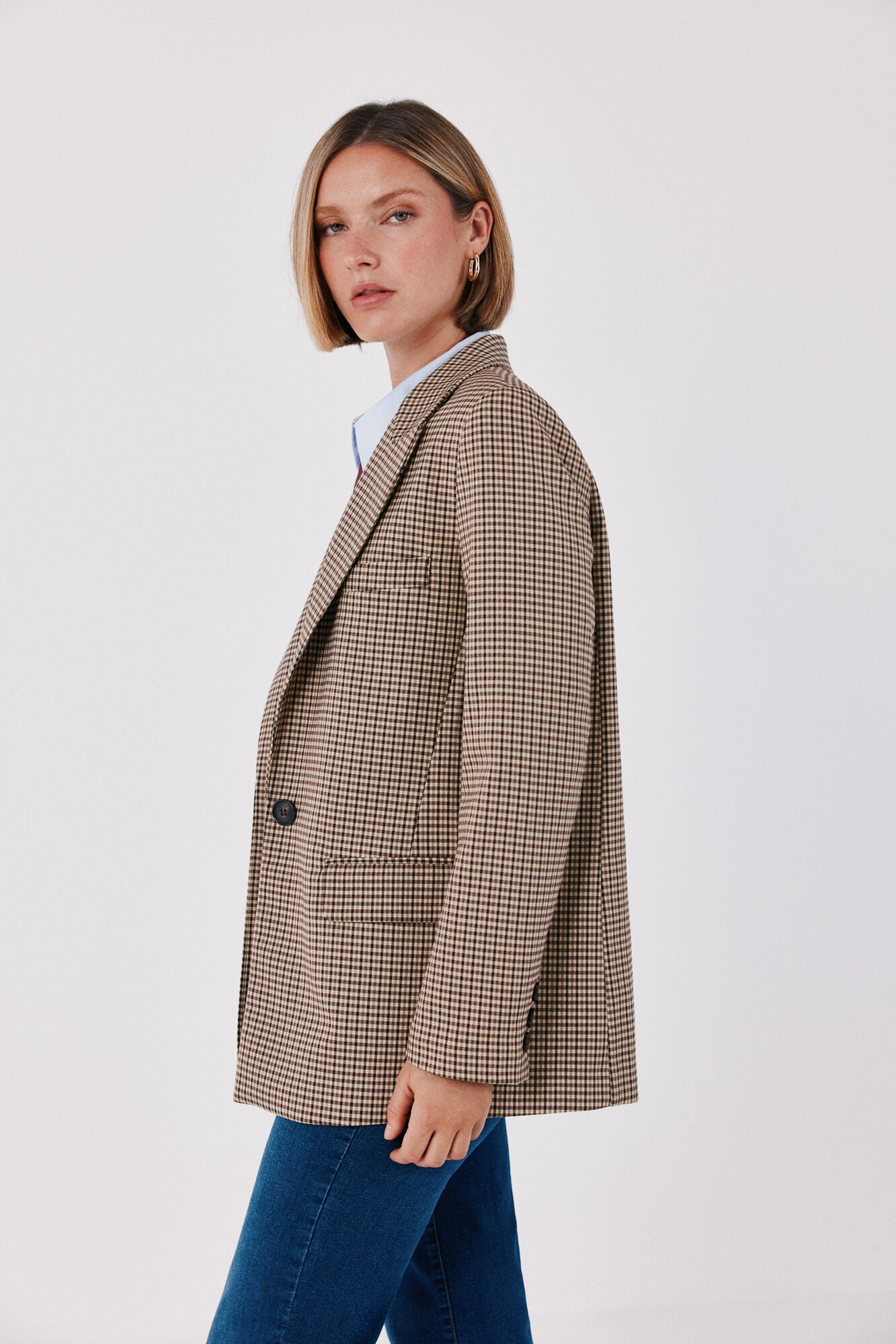 Cortefiel Checked fabric women's blazer Beige