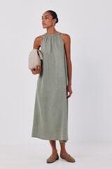 Cortefiel Halterneck denim dress Kaki