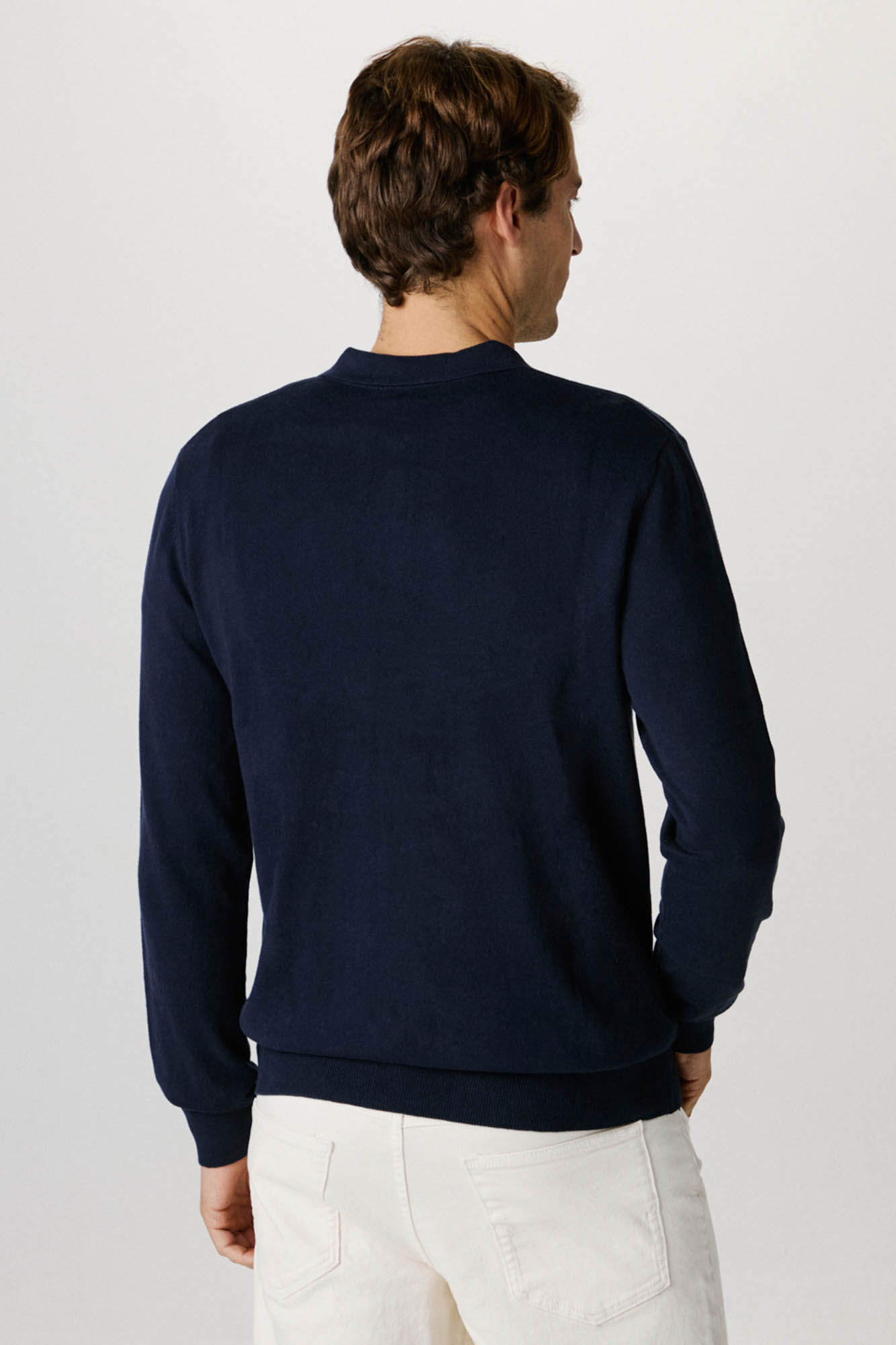 Selected 100% cotton stockings zip fastening polo shirt jumper . Navy