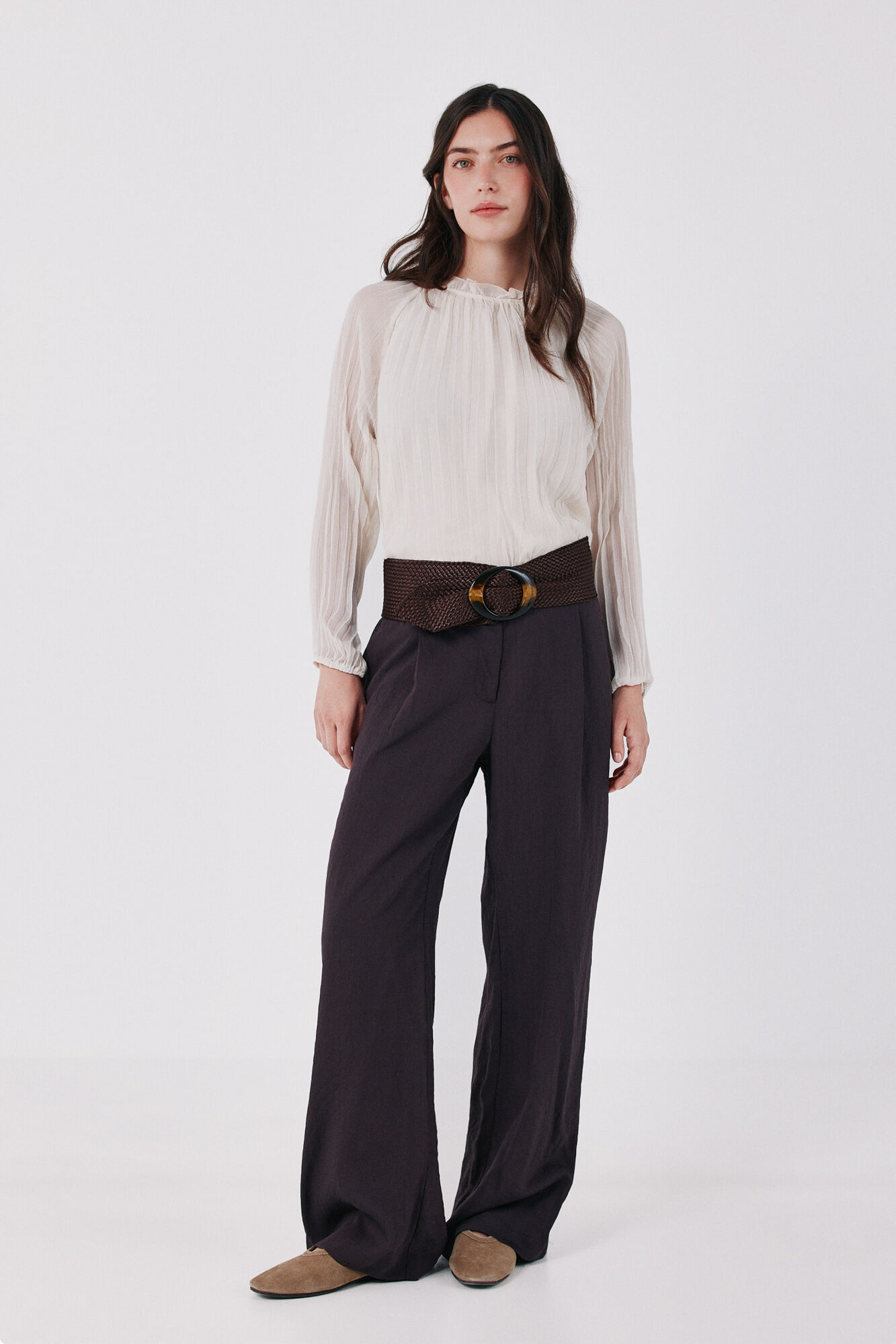 Cortefiel Blusa plisada Marfil