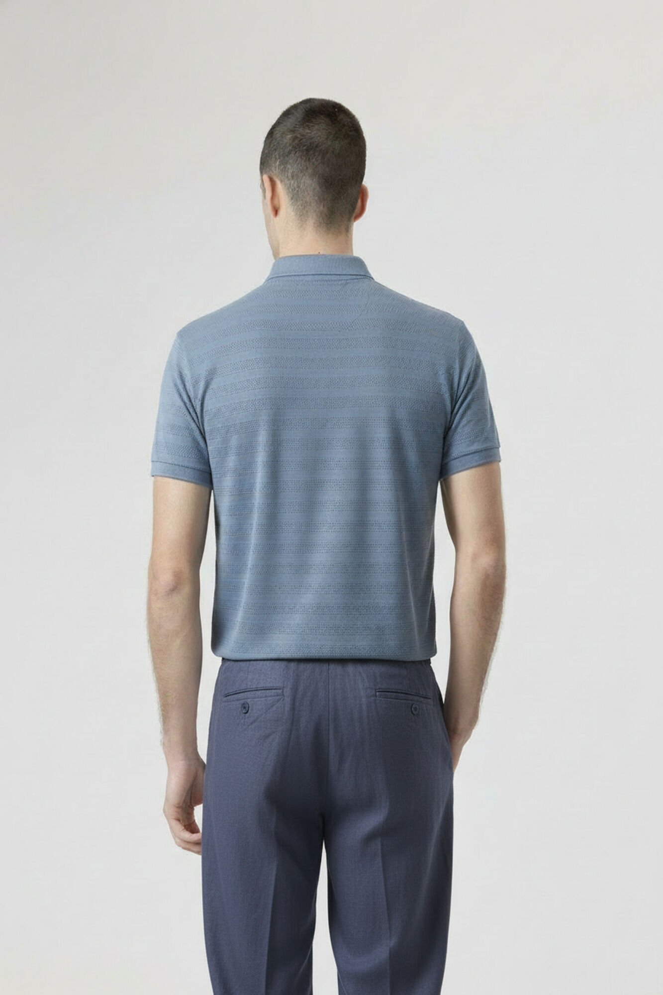 PuroEGO Polo em algod&atilde;o dobby liquen Azul