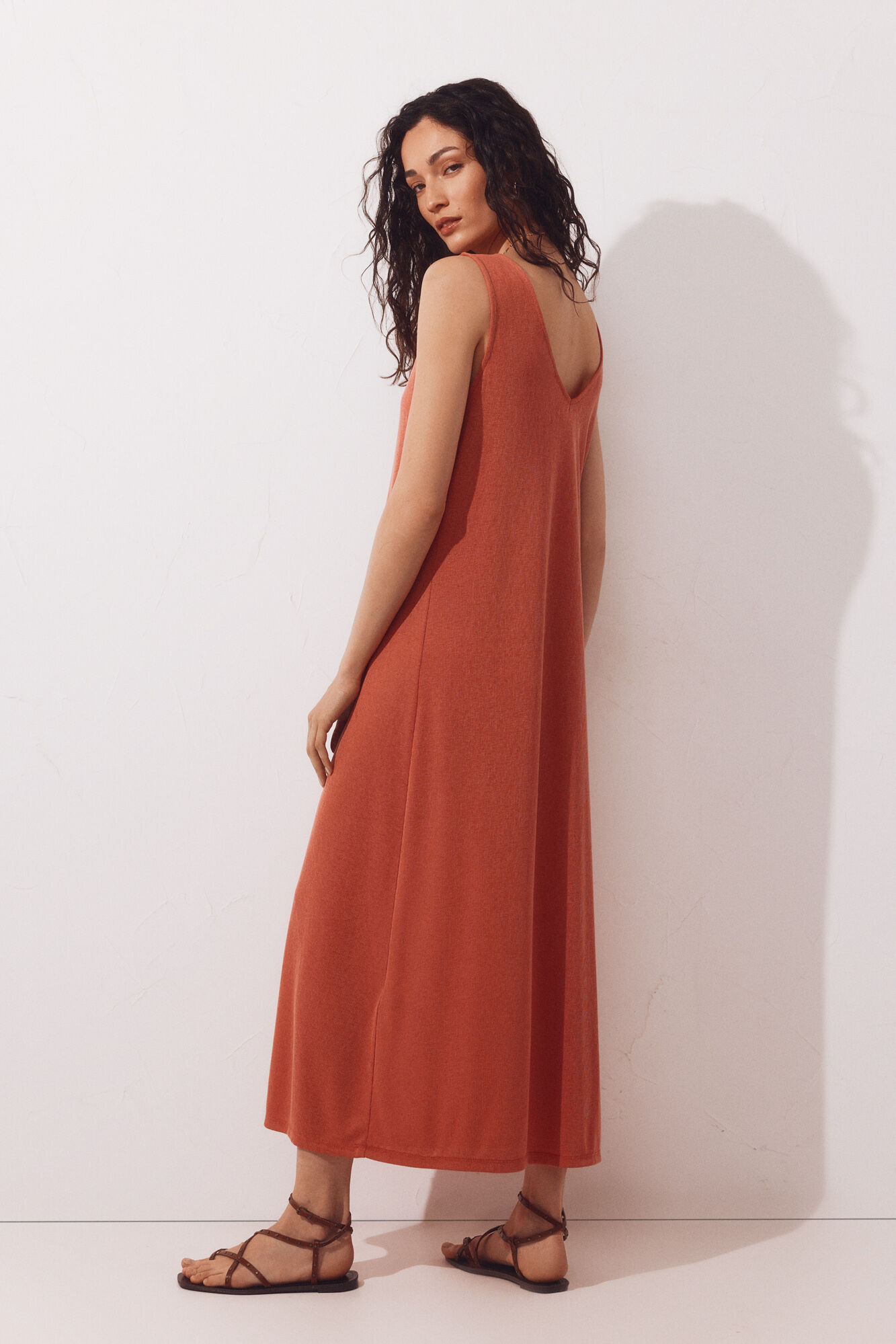 Cortefiel Strappy jersey-knit dress Orange