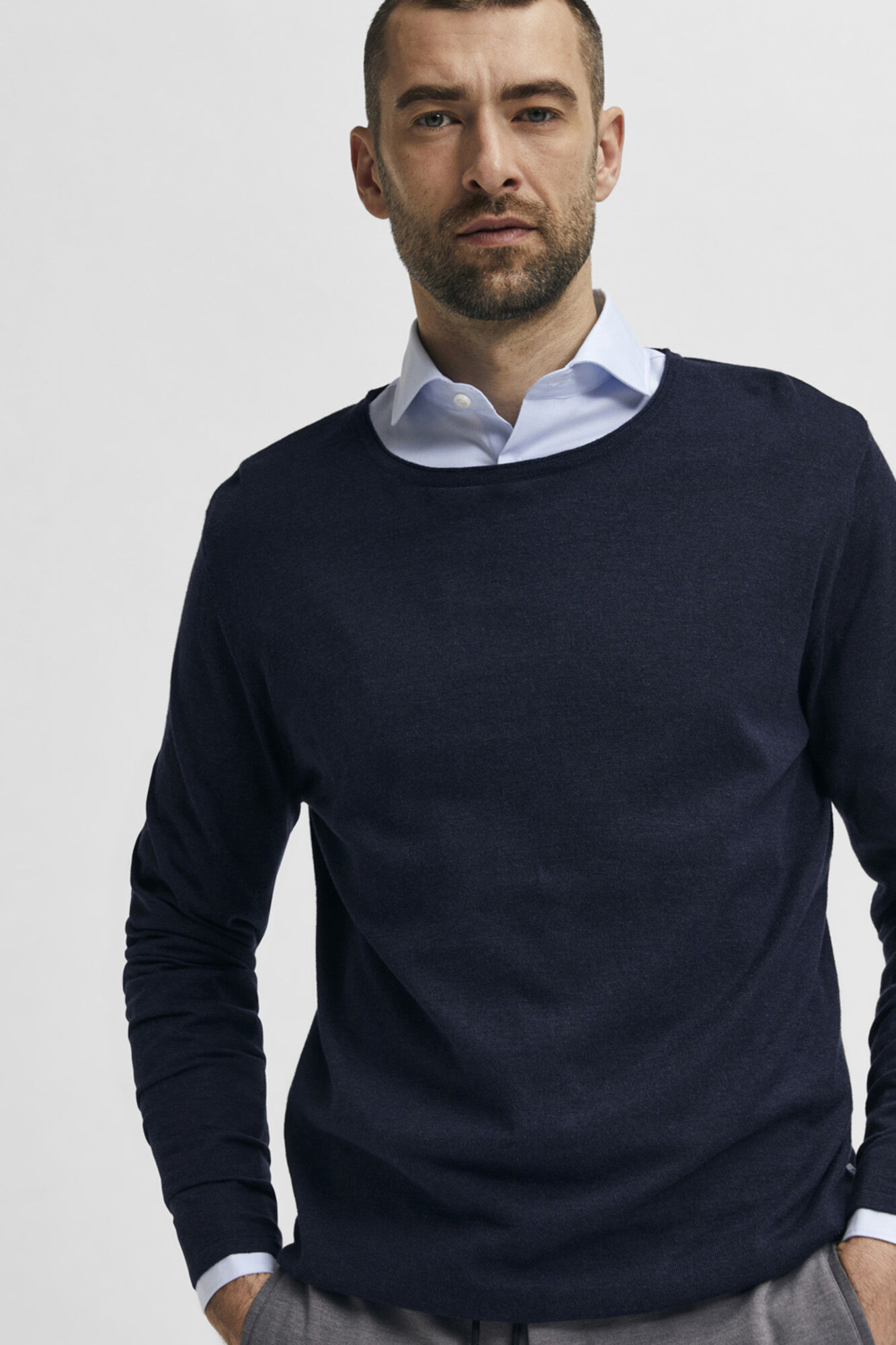 Selected Camisa de manga comprida de vestir 100% algod&atilde;o. Azul