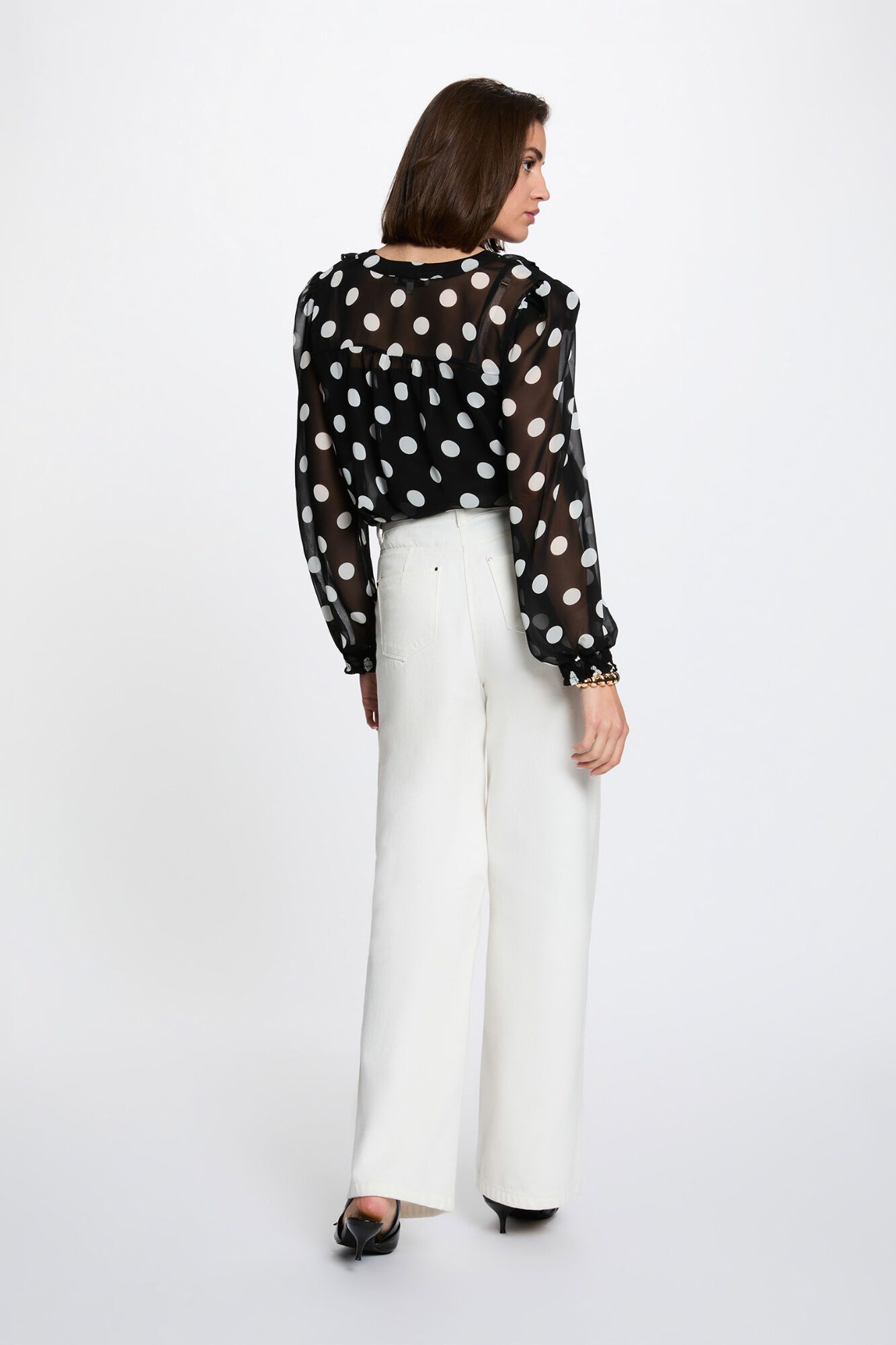 Morgan Blusa em chiffon com gola de la&ccedil;ada Multicolorido