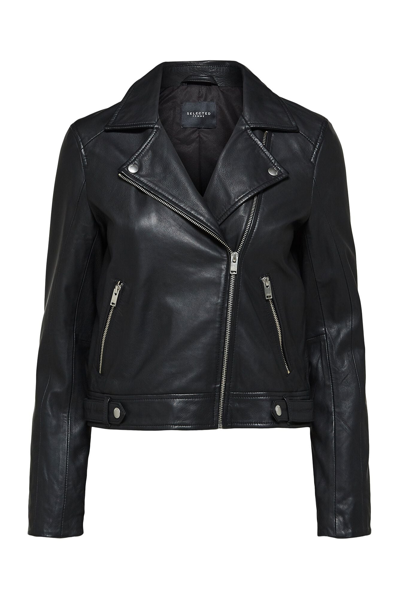 Selected Blus&atilde;o biker cropped 100% couro. Preto
