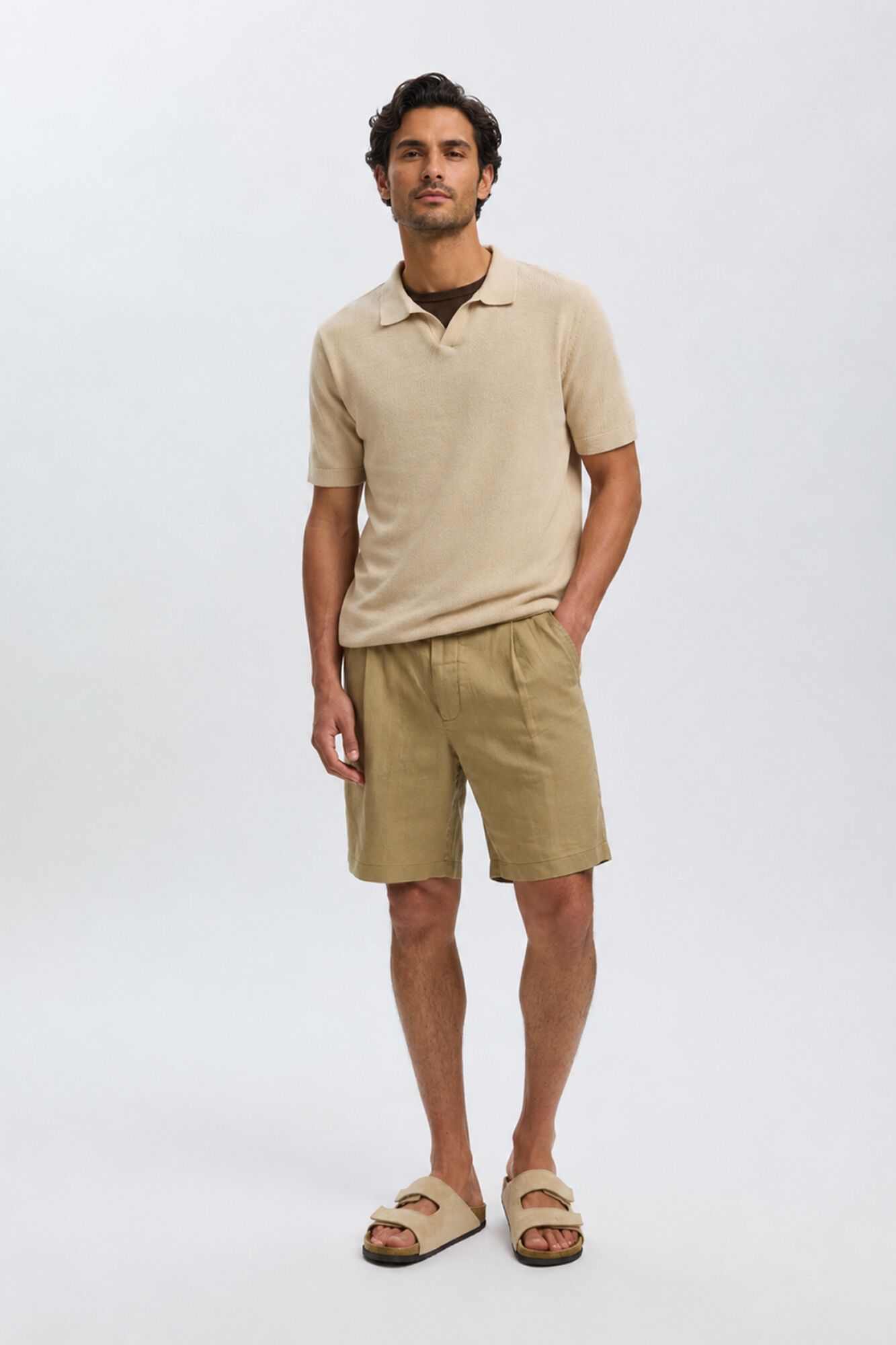 Selected Open-neck knit polo shirt