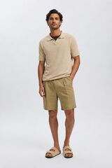 Selected Open-neck knit polo shirt Beige