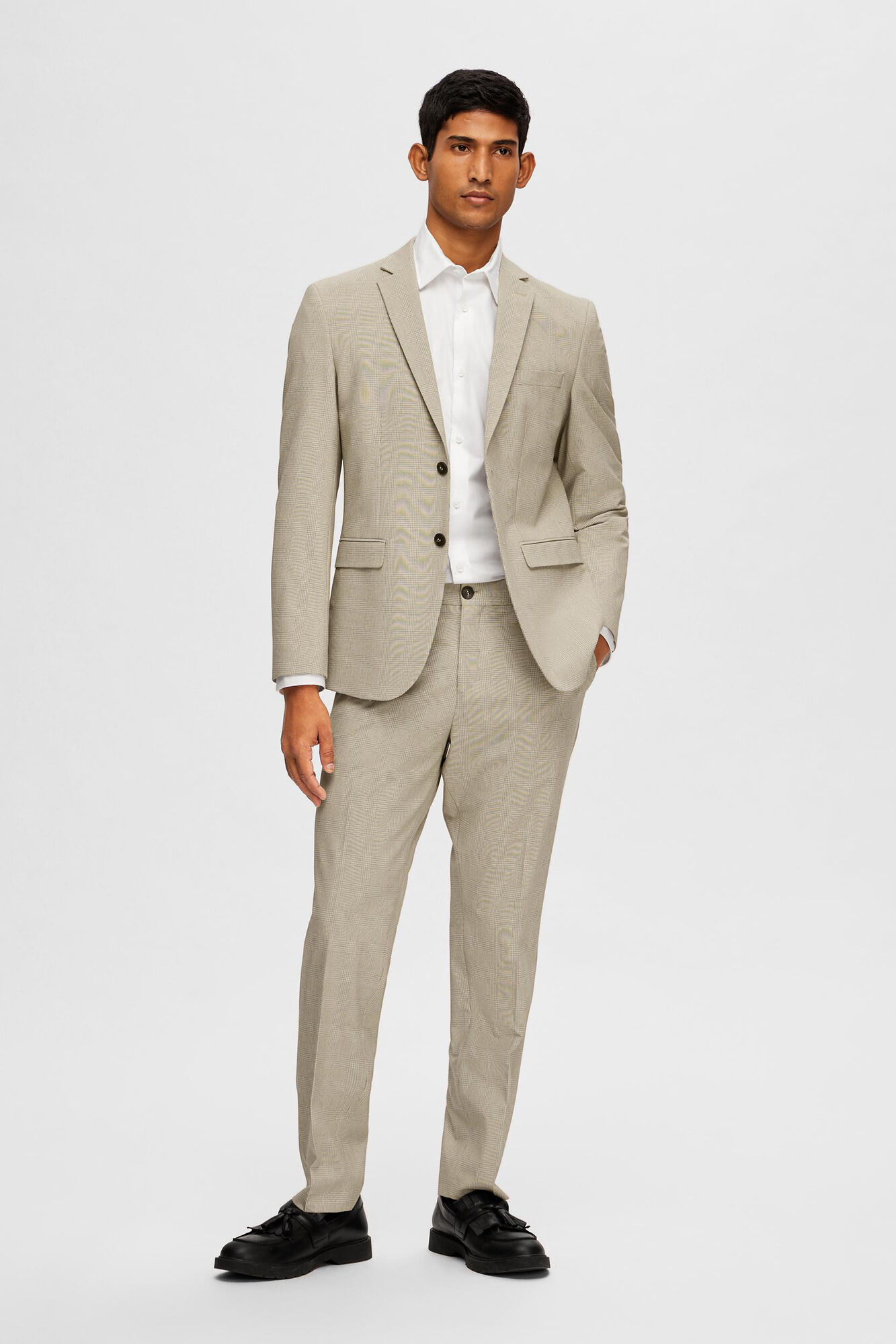 Selected Blazer de xadrez Slim Fit confecionado com materiais reciclados Tostado