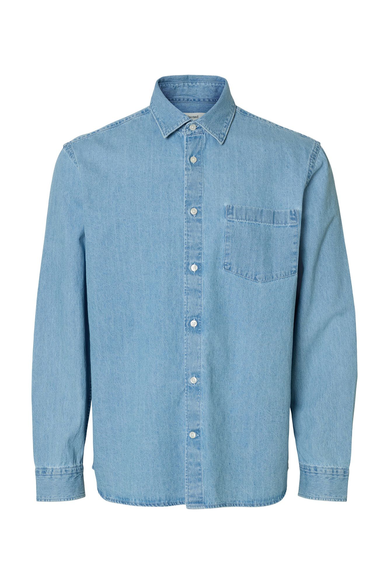 Selected Camisa de ganga leve 100% algod&atilde;o org&acirc;nico Azul