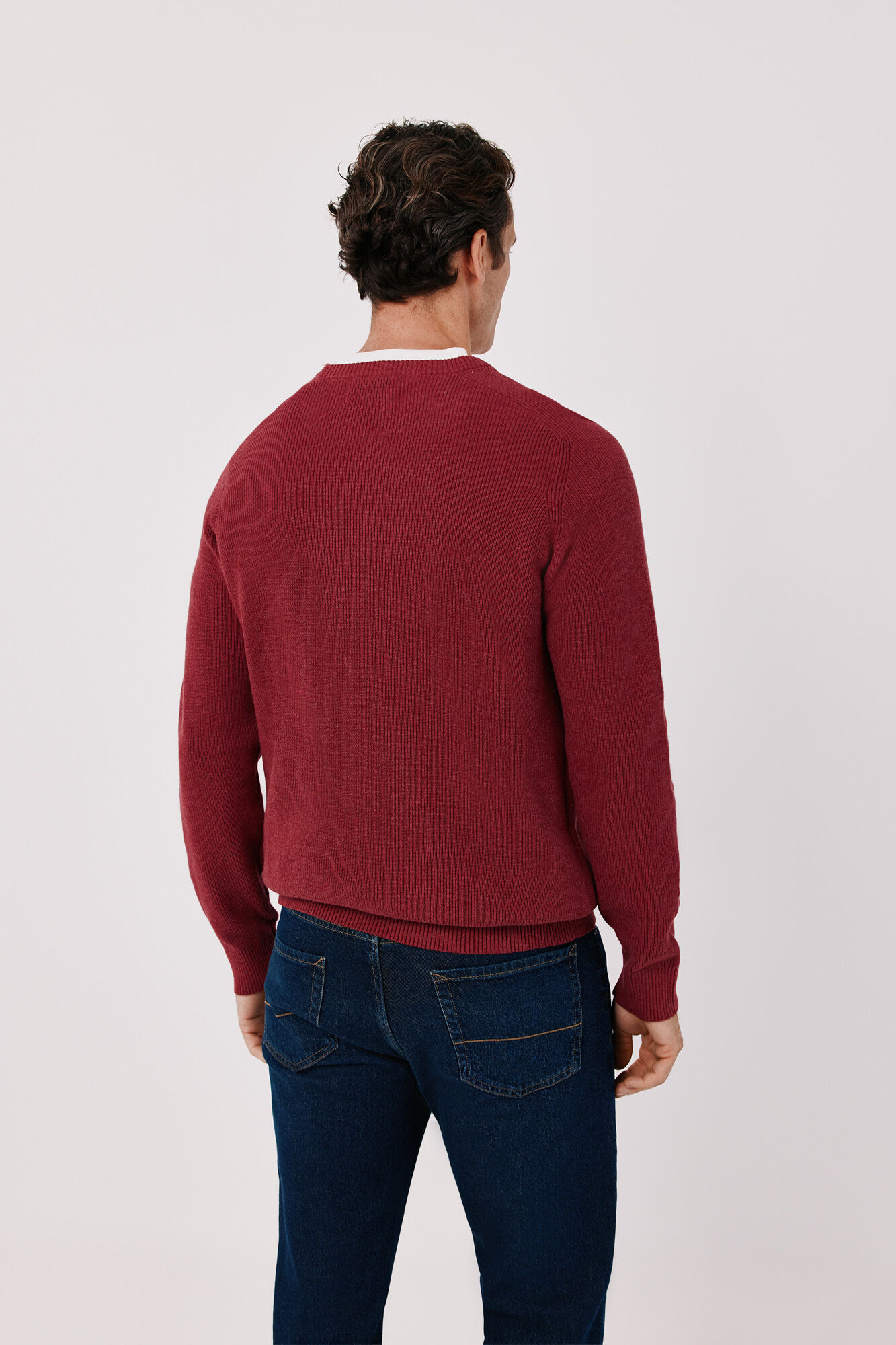 Cortefiel Pearl knit cotton crew neck jumper Maroon