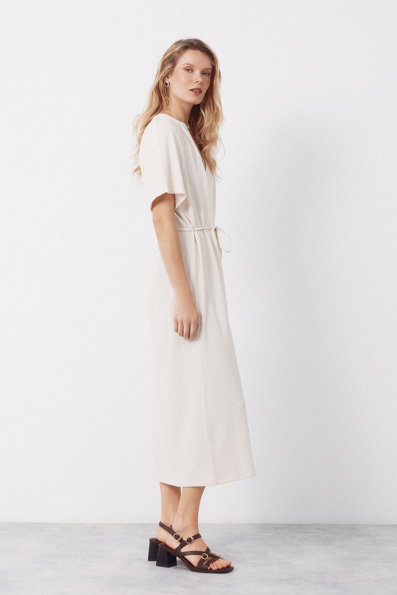 Cortefiel Structured belt dress Ivory