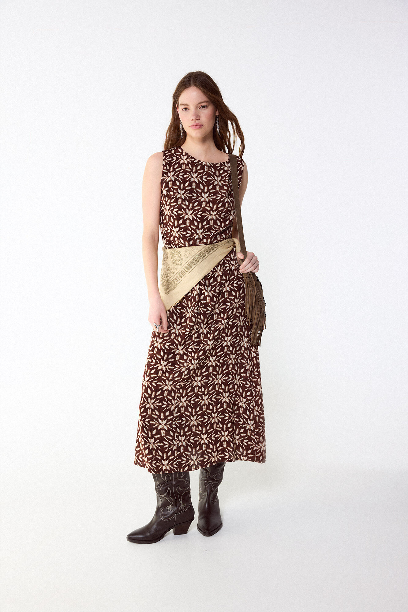 Slowlove Printed ruched dress Printed brown