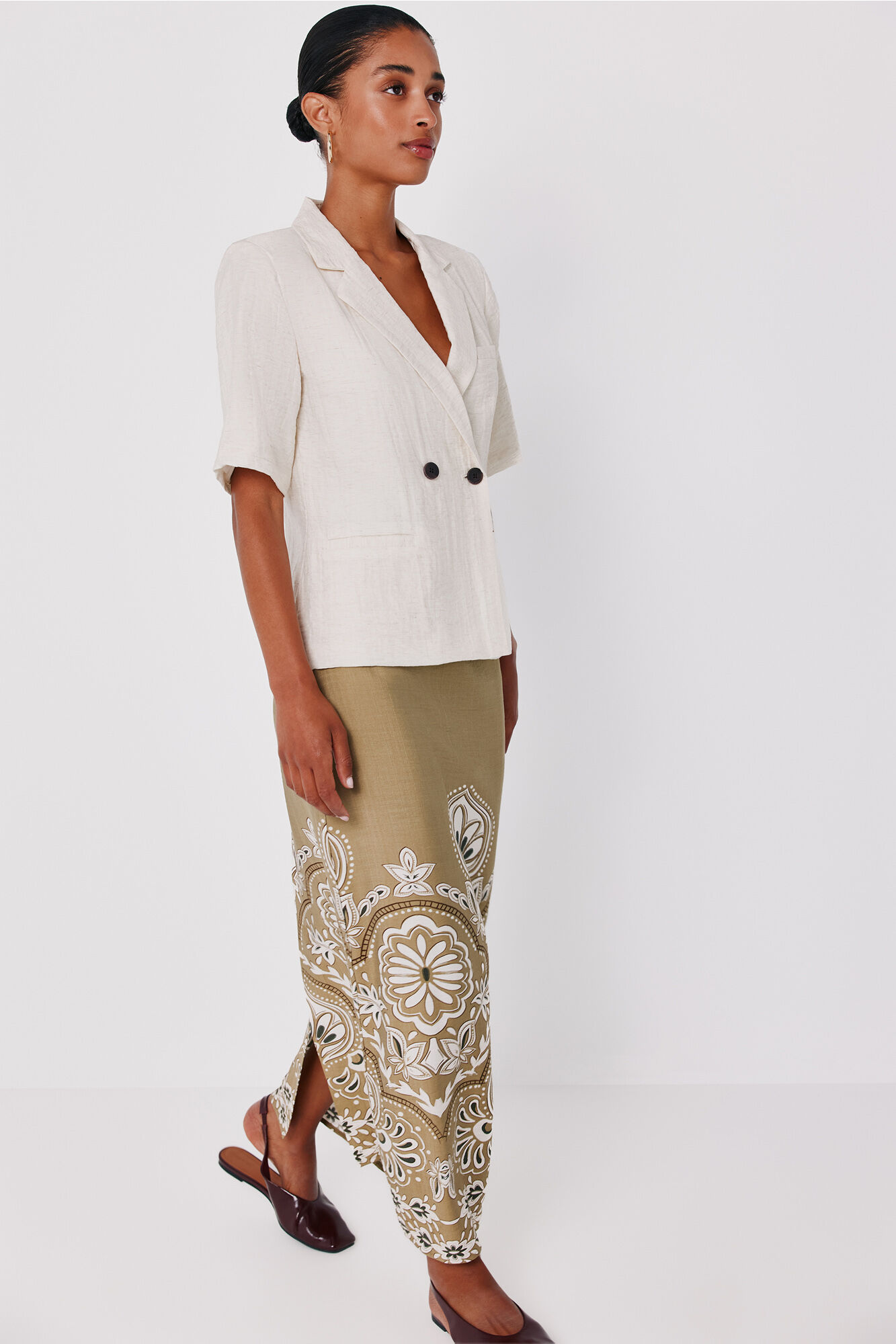 Cortefiel Printed straight skirt Green