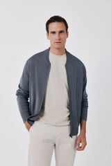 Cortefiel Cotton fine knit zip fastening cardigan Grey