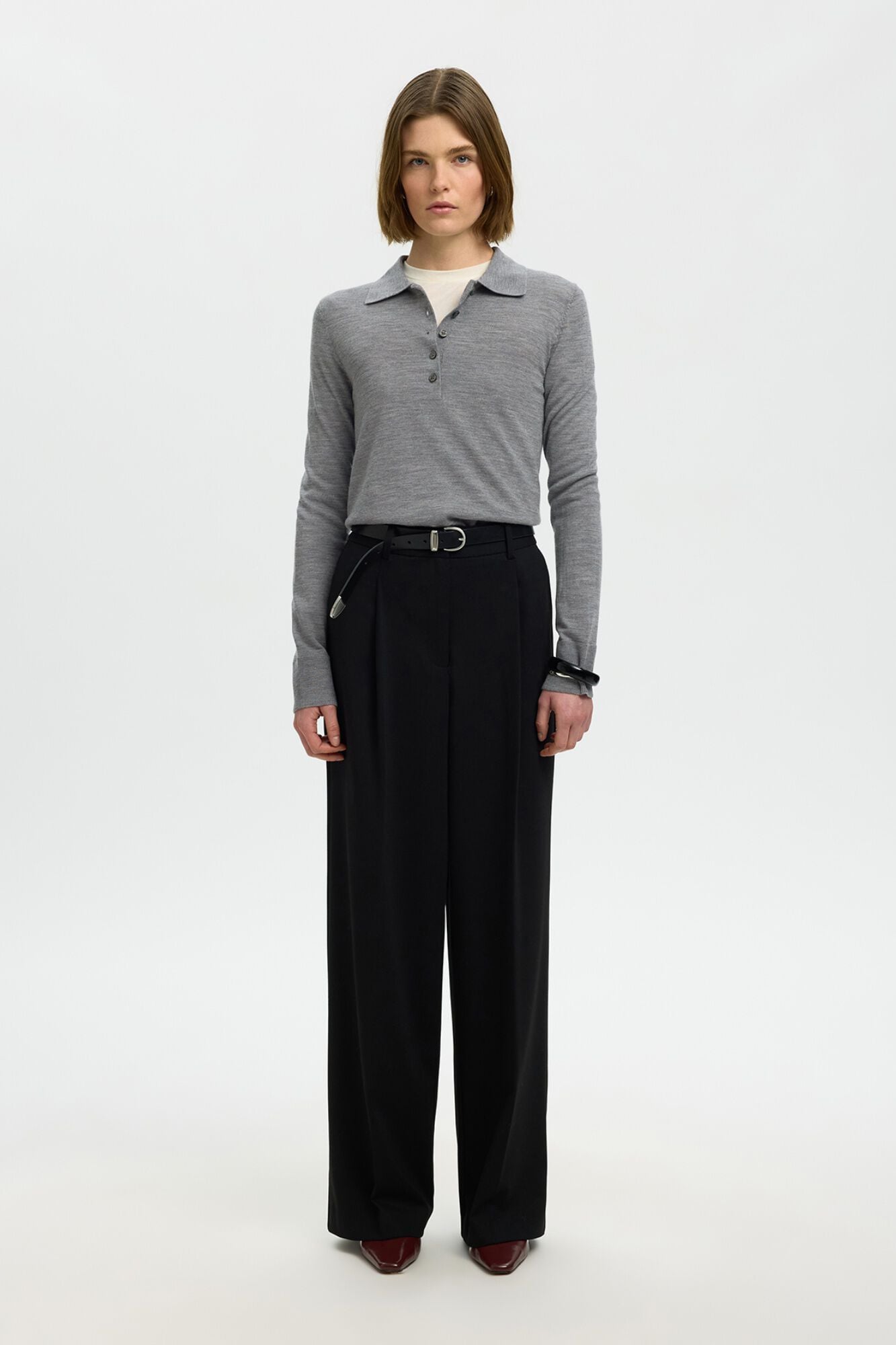 Selected 100% merino wool polo shirt Grey