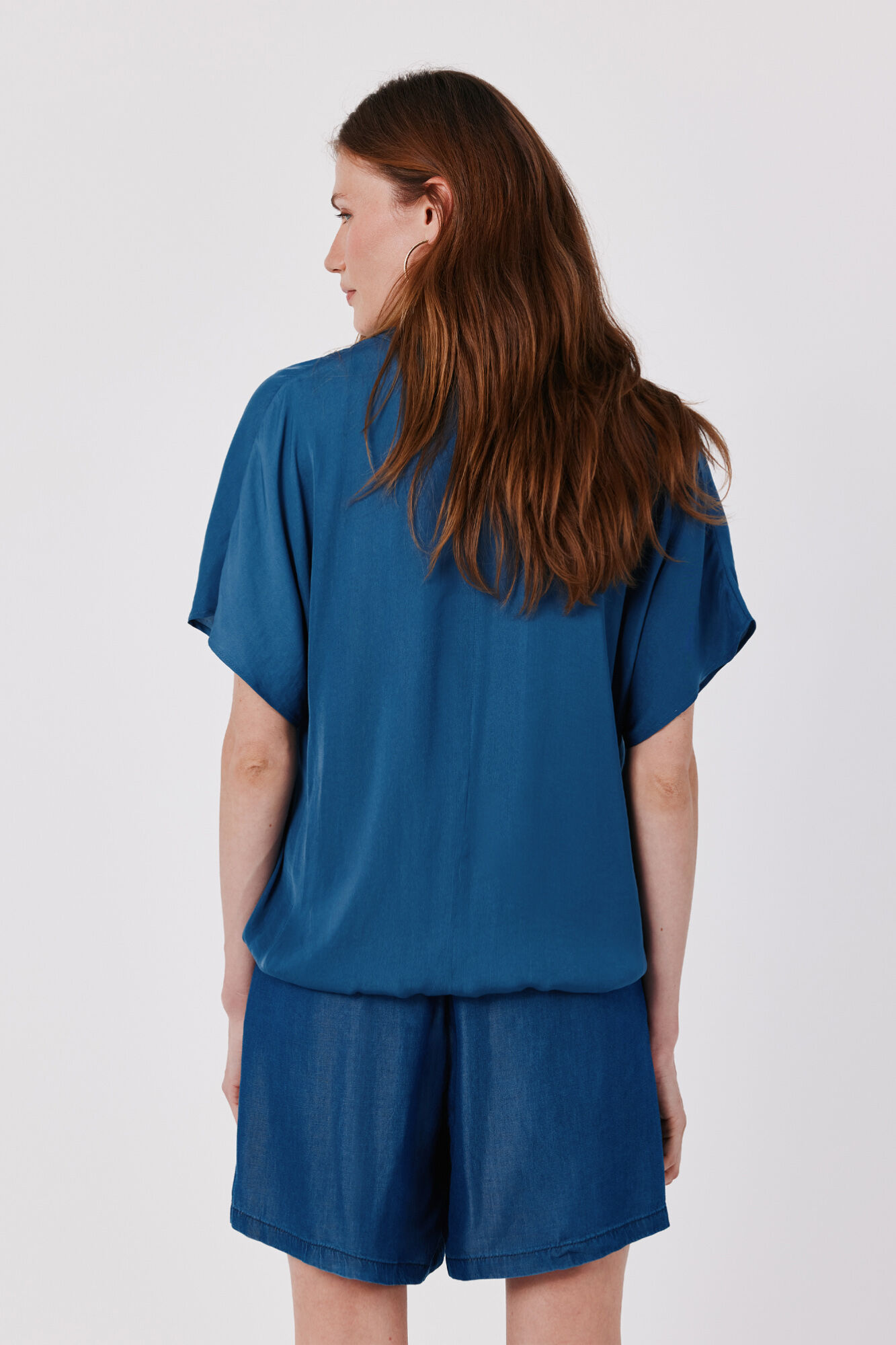 Cortefiel Satin-finish short sleeve blouse Blue