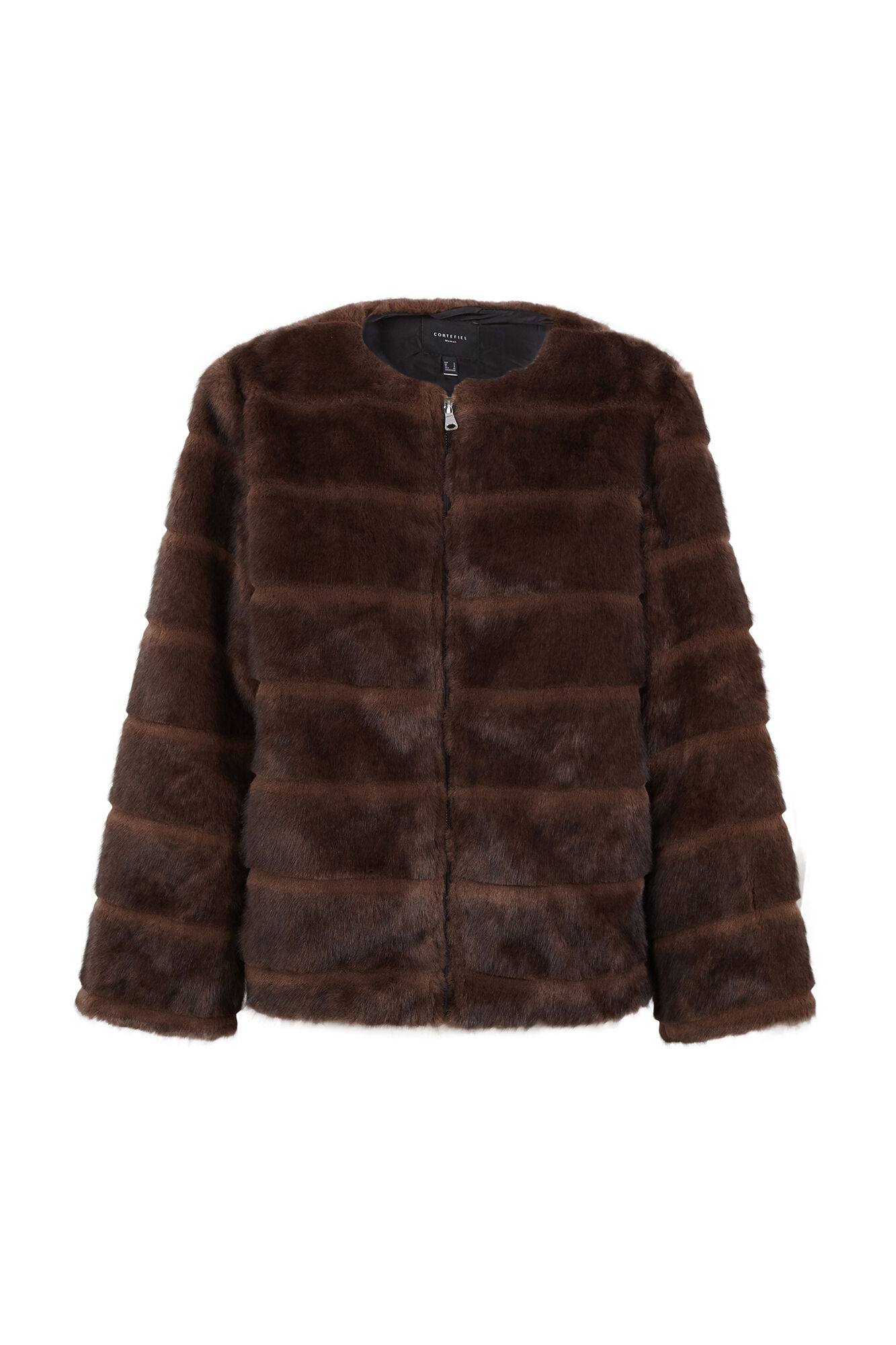 Cortefiel Faux fur short coat Dark brown