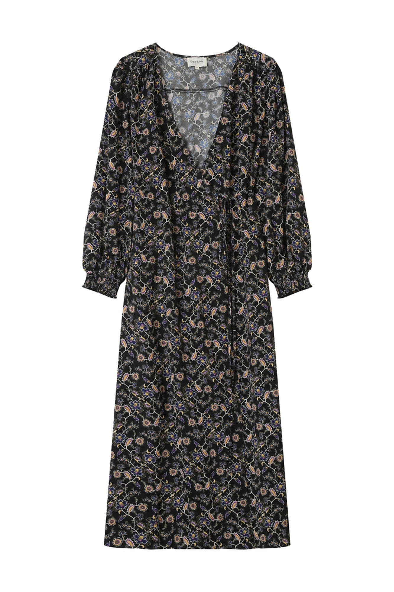 Grace & Mila Vestido longo tipo envelope, estampado com motivo floral Preto