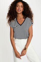 Morgan Striped V-neck T-shirt Navy