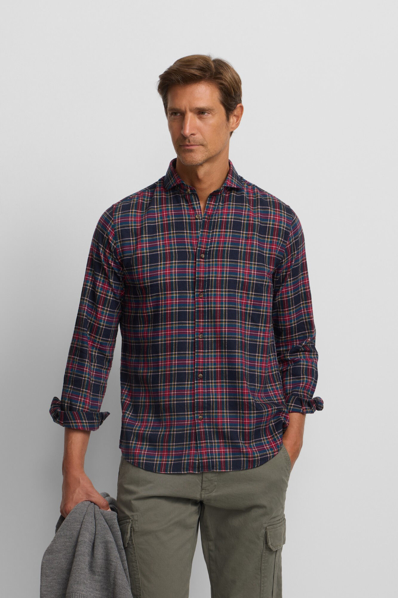 Silbon Camisa esportiva xadrez tartan bicolor Azul
