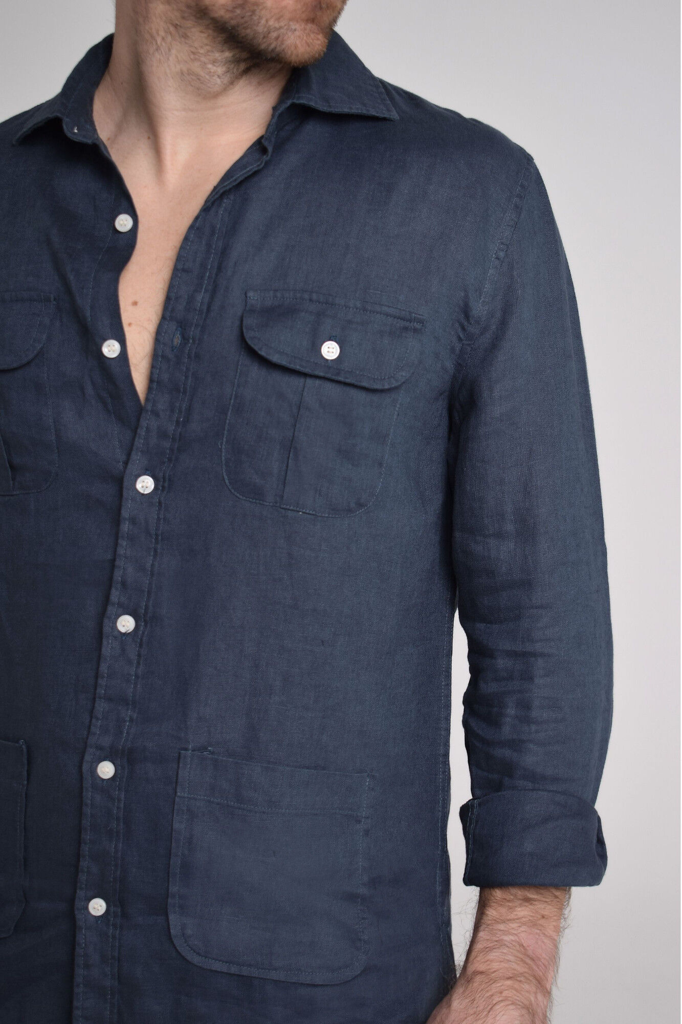 Cloking Camisa Guayabera 100% linho Azul