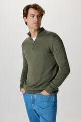 Selected Malha 100% camisola com meia fecho-&eacute;clair . Verde